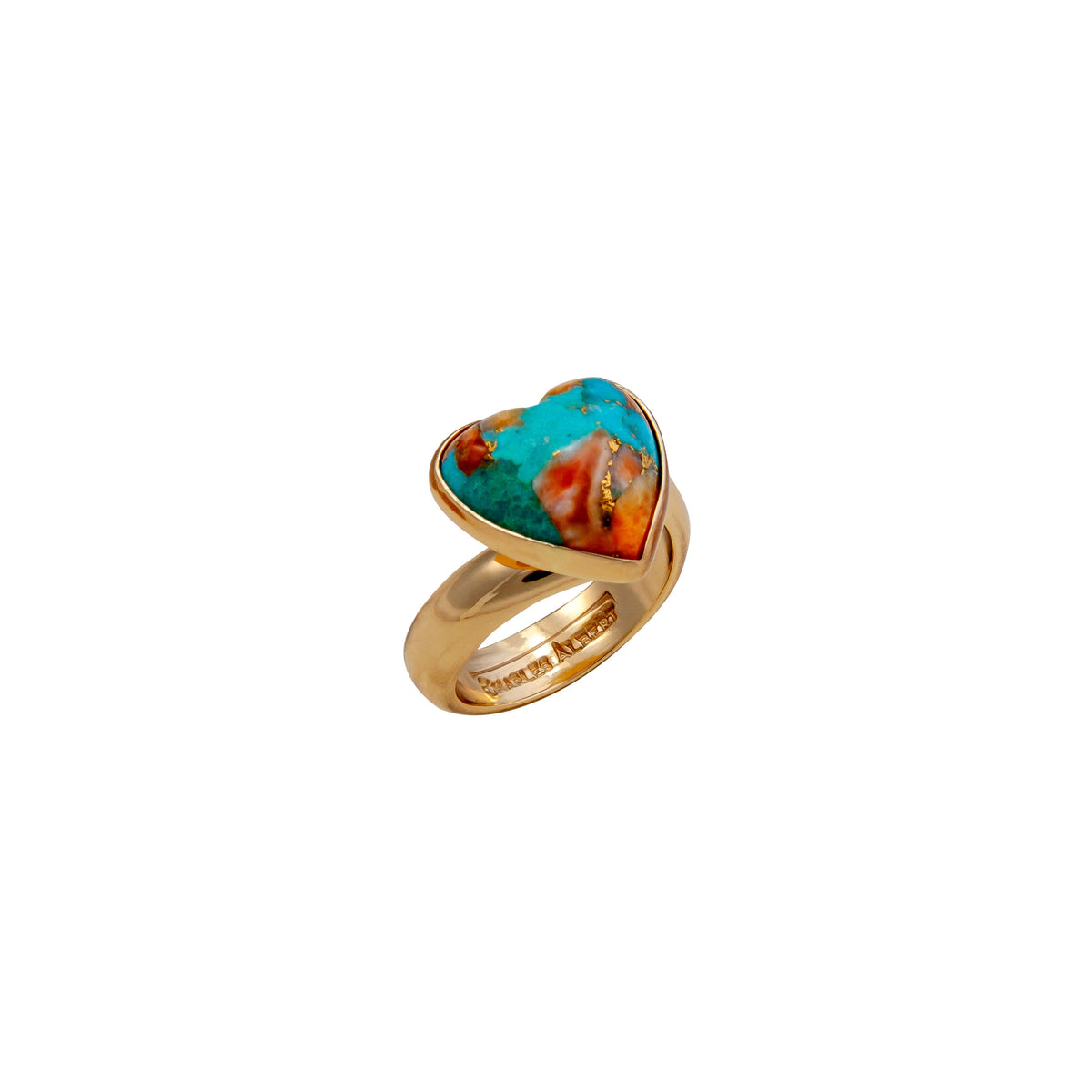 Alchemia Turquoise and Spiny Shell Heart Petite Adjustable Ring | Charles Albert Jewelry