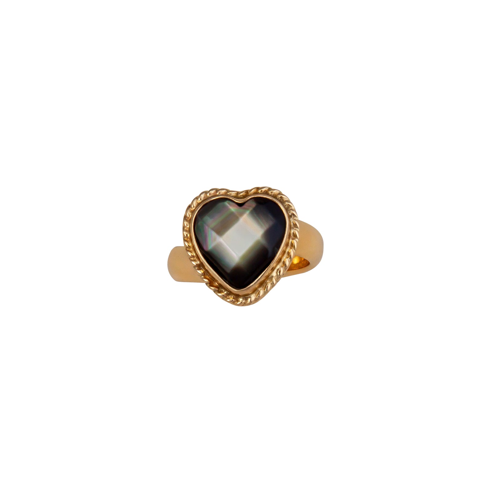 Alchemia Gray Mother of Pearl Faceted Heart Rope Adjustable Ring | Charles Albert Jewelry