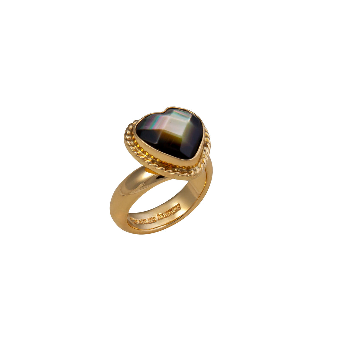 Alchemia Gray Mother of Pearl Faceted Heart Rope Adjustable Ring | Charles Albert Jewelry