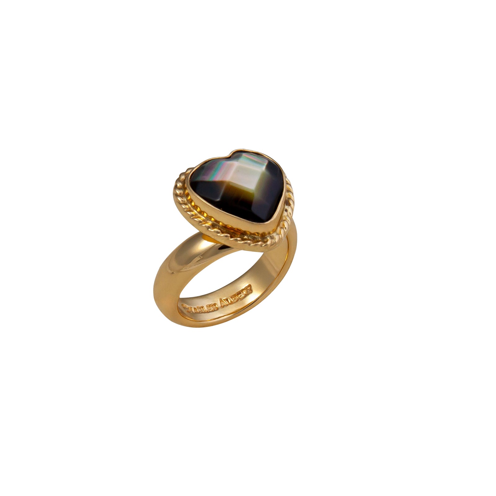 Alchemia Gray Mother of Pearl Faceted Heart Rope Adjustable Ring | Charles Albert Jewelry