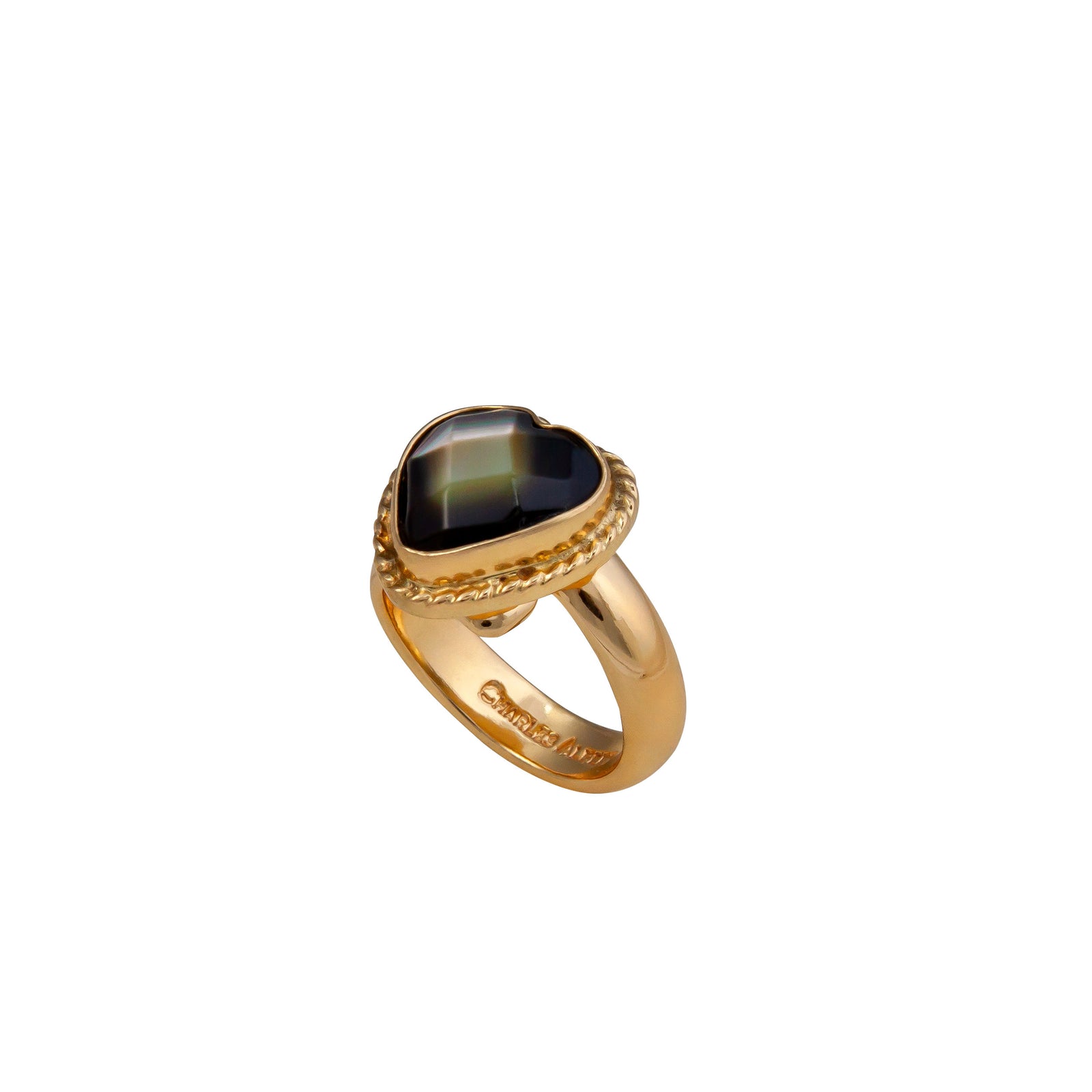 Alchemia Gray Mother of Pearl Faceted Heart Rope Adjustable Ring | Charles Albert Jewelry