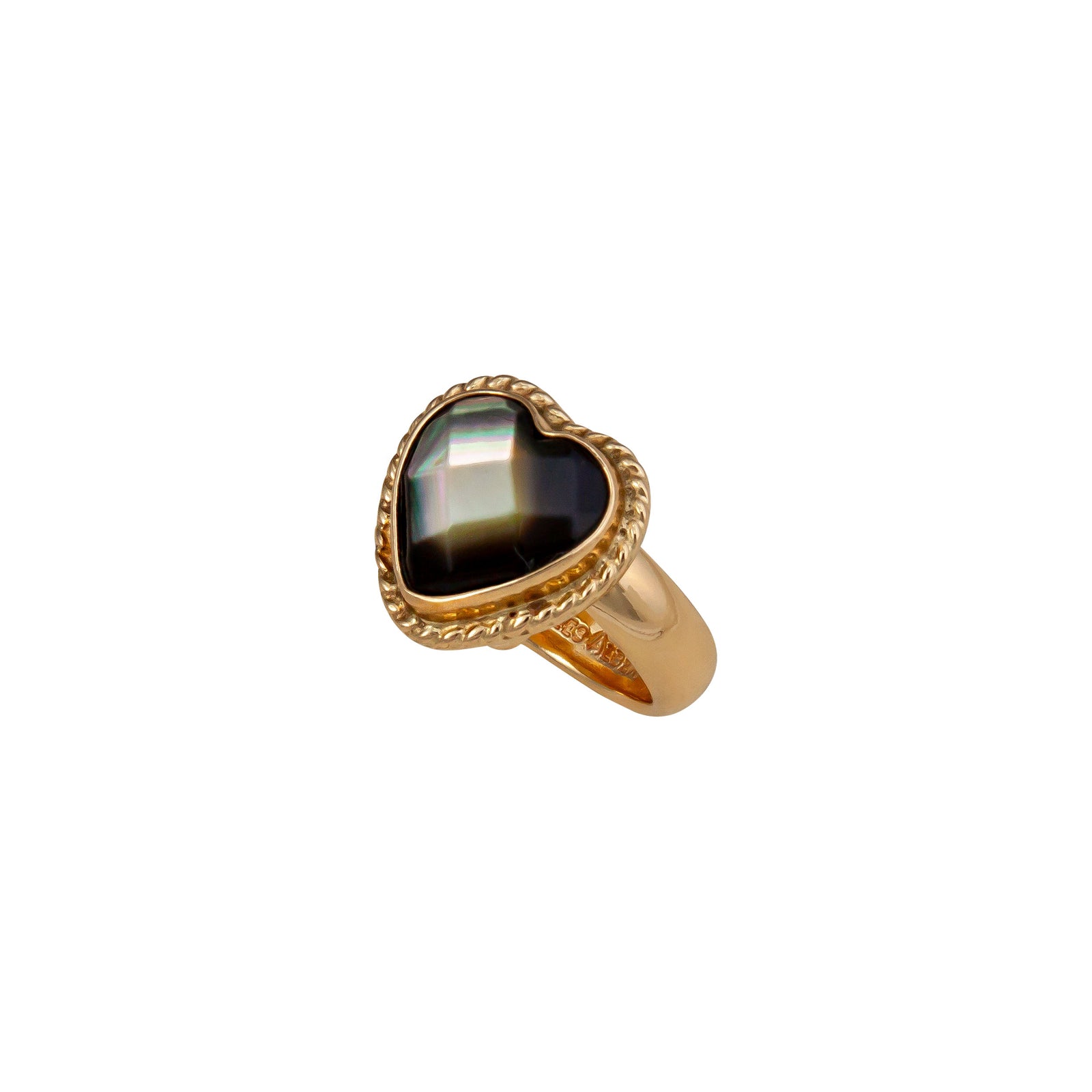 Alchemia Gray Mother of Pearl Faceted Heart Rope Adjustable Ring | Charles Albert Jewelry
