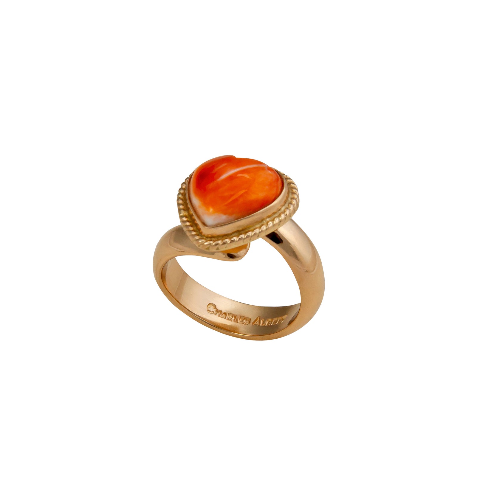 Alchemia Spiny Oyster Shell Heart Rope Adjustable Ring | Charles Albert Jewelry