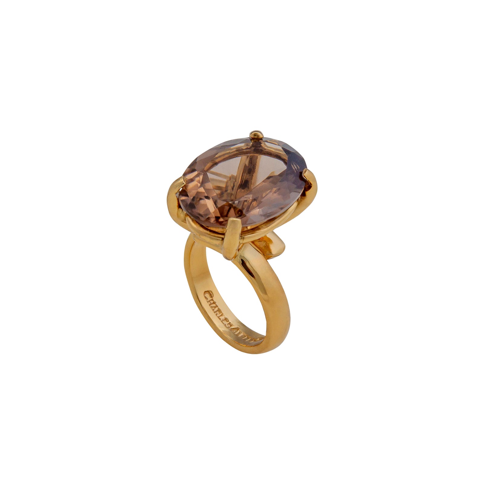 Alchemia Smokey Quartz Oval Prong Set Adjustable Ring | Charles Albert Jewelry