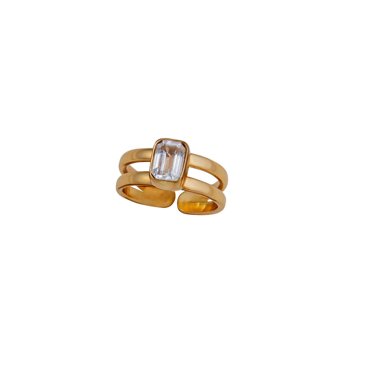 Alchemia Clear Quartz Rectangle Adjustable Cuff Ring | Charles Albert Jewelry