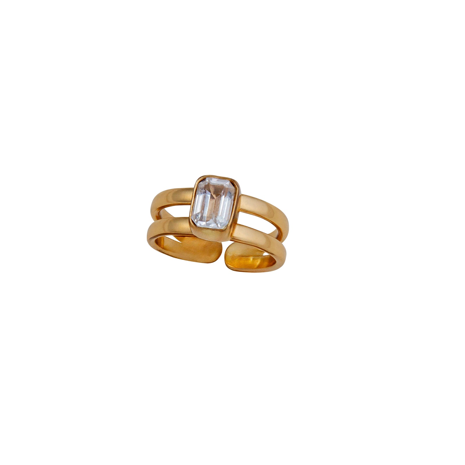 Alchemia Clear Quartz Rectangle Adjustable Cuff Ring | Charles Albert Jewelry