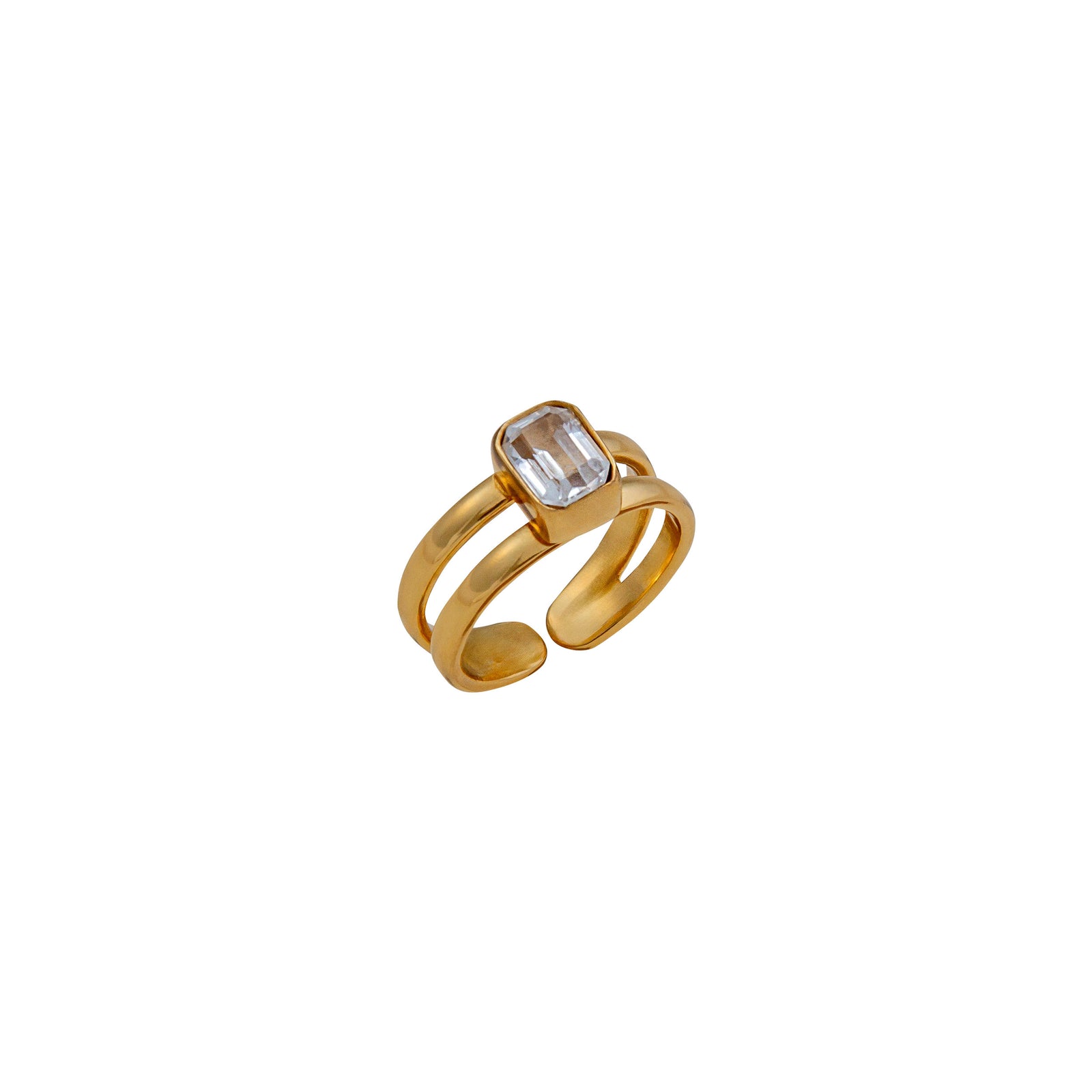 Alchemia Clear Quartz Rectangle Adjustable Cuff Ring | Charles Albert Jewelry
