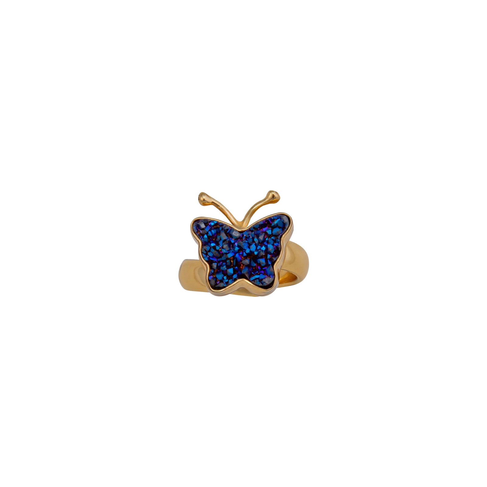 Alchemia Cobalt Blue Druzy Butterfly Adjustable Ring | Charles Albert Jewelry