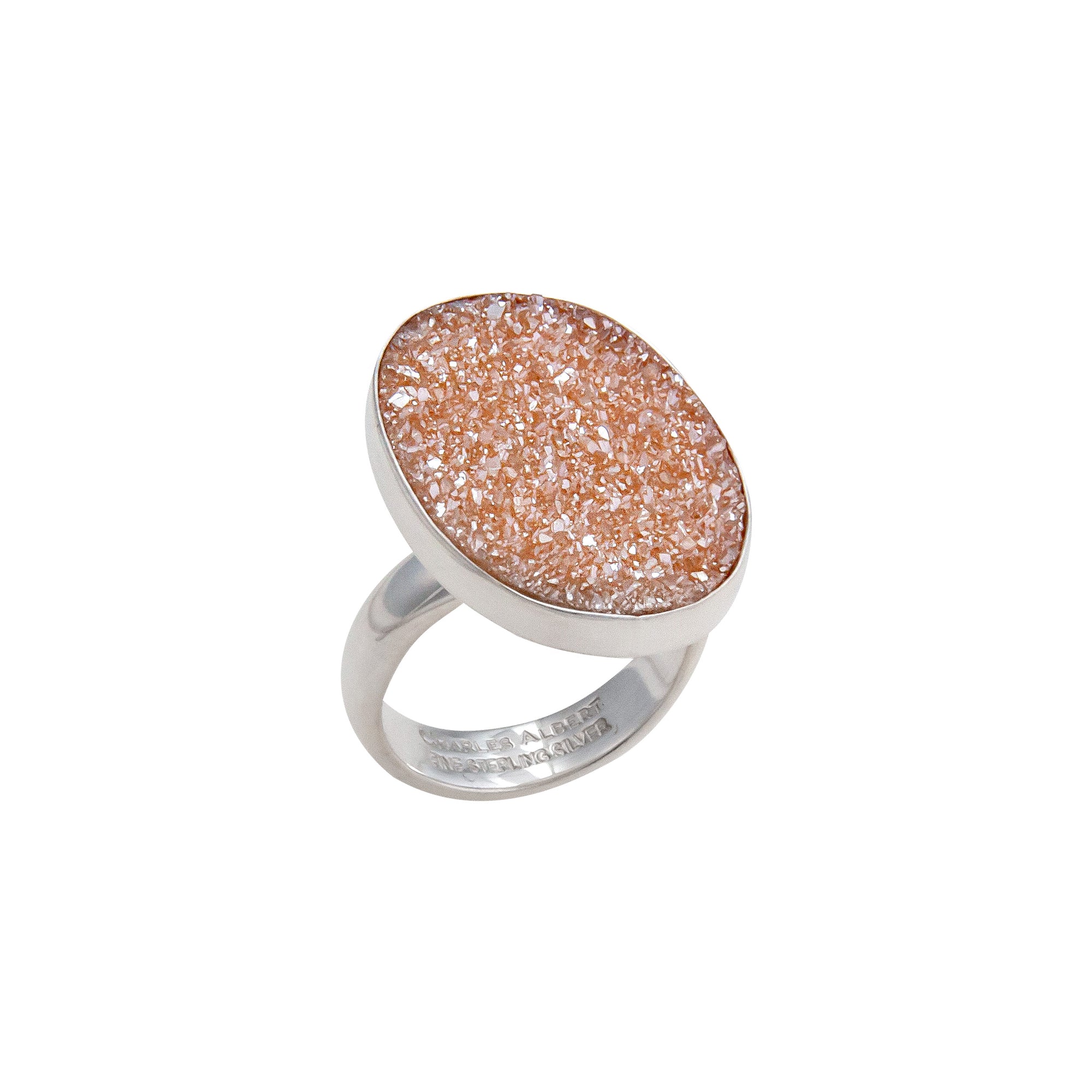 Sterling Silver Peach Druse Oval Adjustable Ring | Charles Albert Jewelry