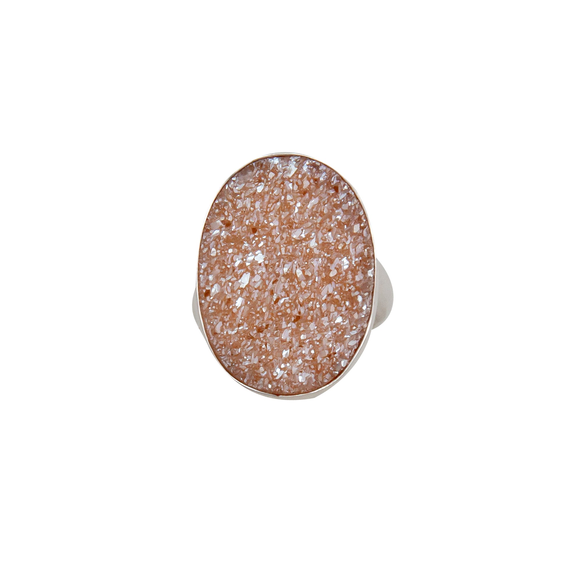 Sterling Silver Peach Druse Oval Adjustable Ring | Charles Albert Jewelry
