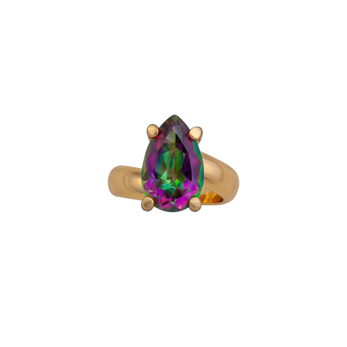 Alchemia Rainbow Mystic Quartz Teardrop Prong Set Adjustable Ring | Charles Albert Jewelry