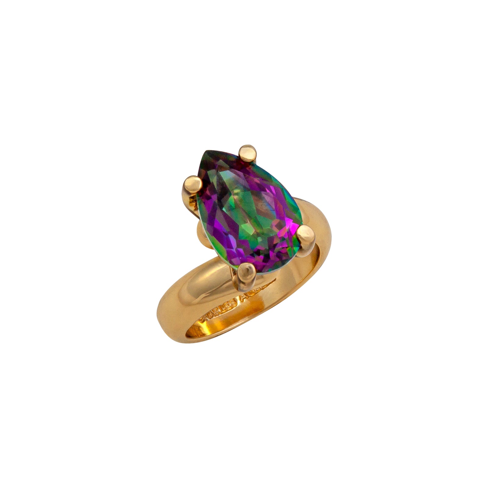 Alchemia Rainbow Mystic Quartz Teardrop Prong Set Adjustable Ring | Charles Albert Jewelry