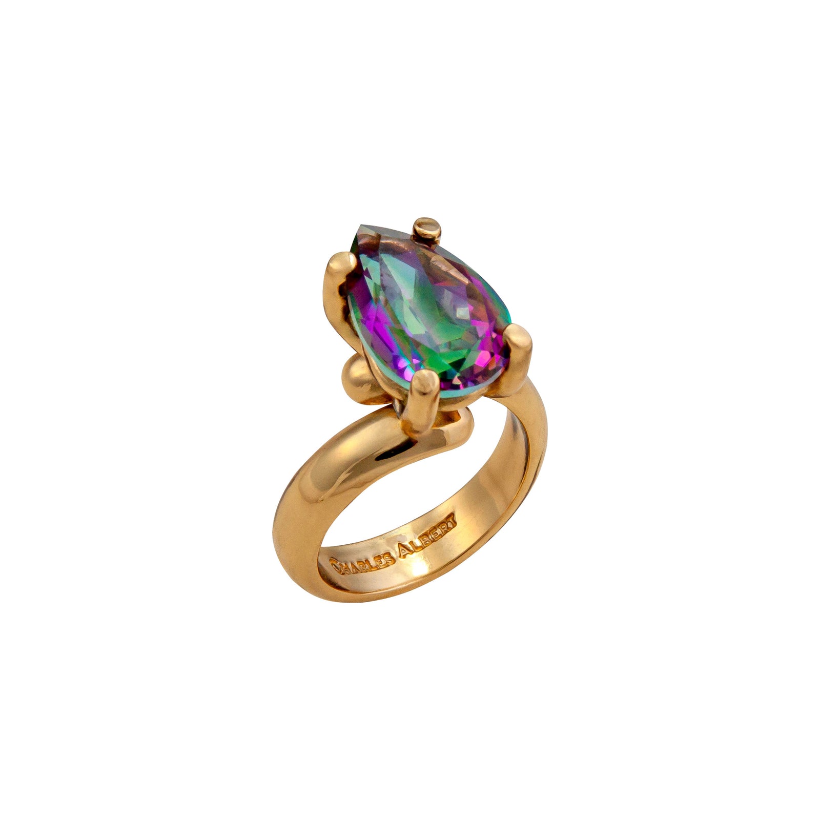 Alchemia Rainbow Mystic Quartz Teardrop Prong Set Adjustable Ring | Charles Albert Jewelry