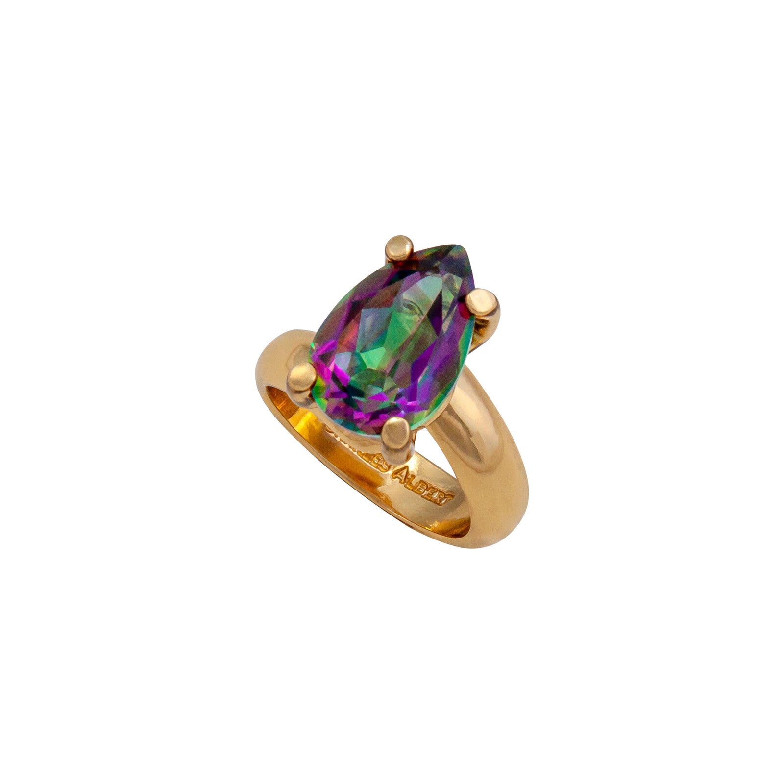 Alchemia Rainbow Mystic Quartz Teardrop Prong Set Adjustable Ring | Charles Albert Jewelry