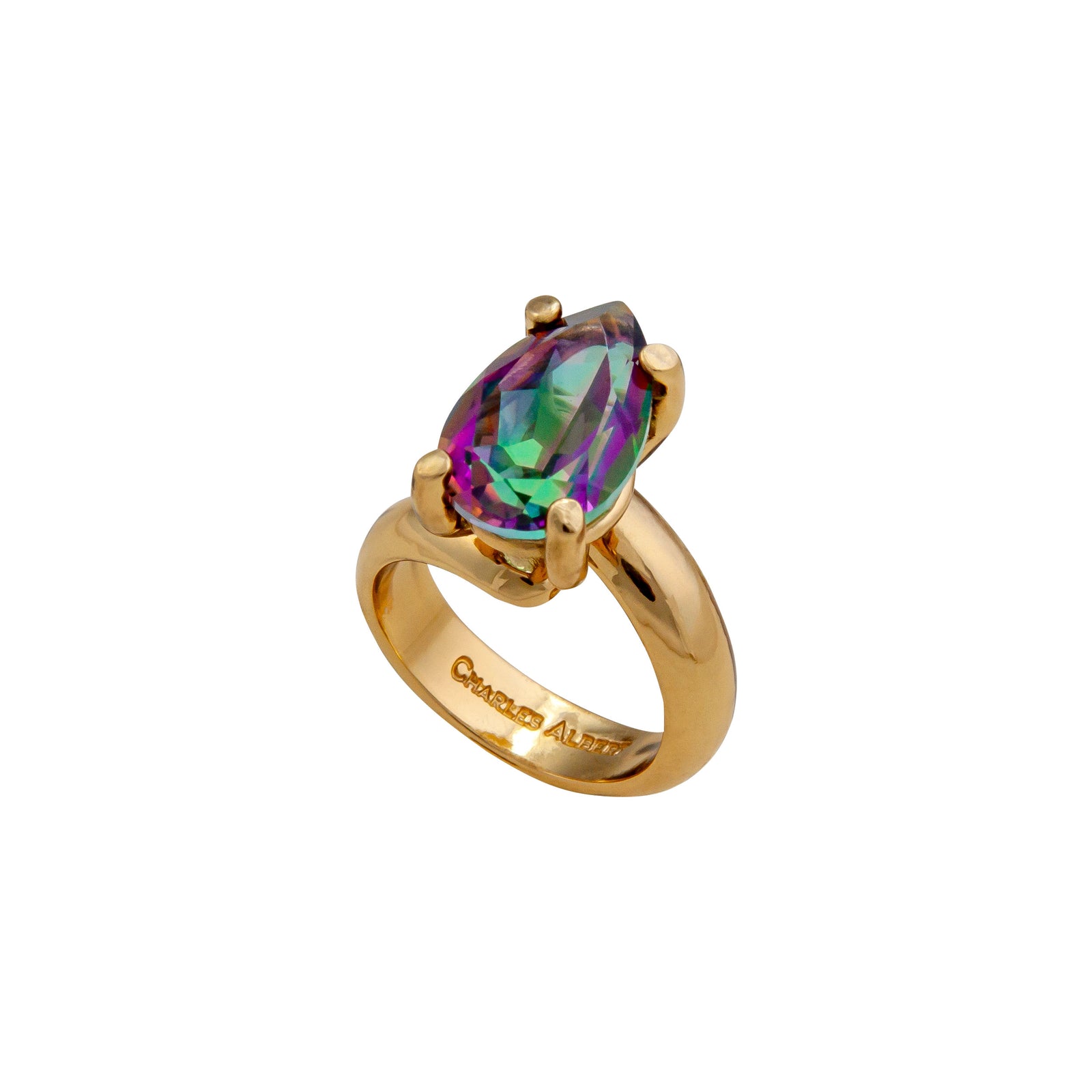 Alchemia Rainbow Mystic Quartz Teardrop Prong Set Adjustable Ring | Charles Albert Jewelry