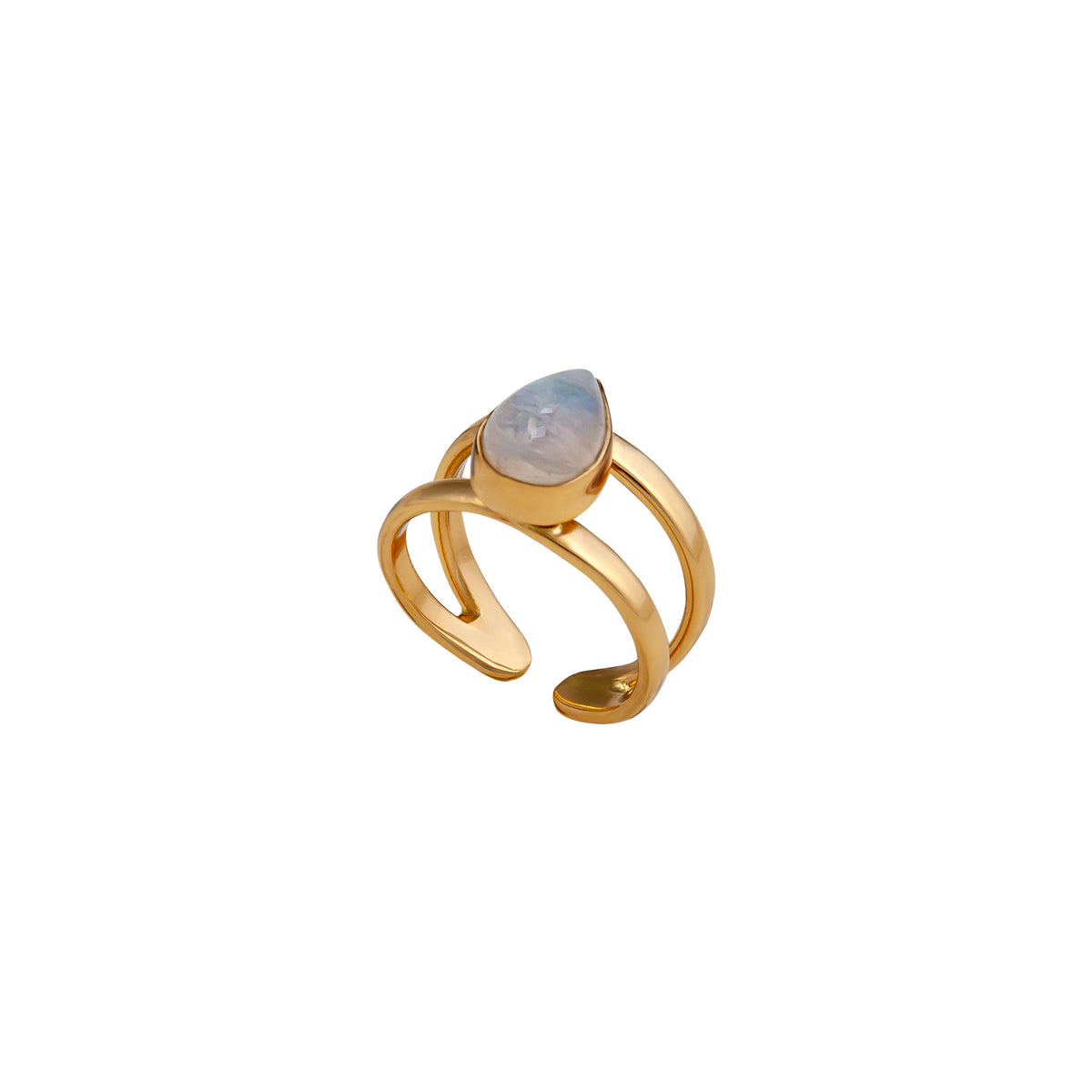 Alchemia Rainbow Moonstone Teardrop Adjustable Cuff Ring | Charles Albert Jewelry