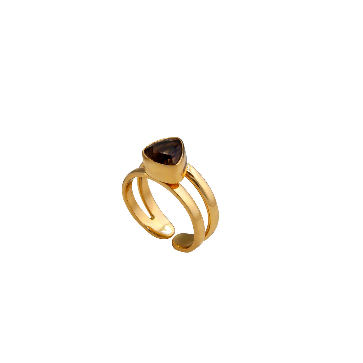 Alchemia Smokey Quartz Trillion Adjustable Cuff Ring | Charles Albert Jewelry
