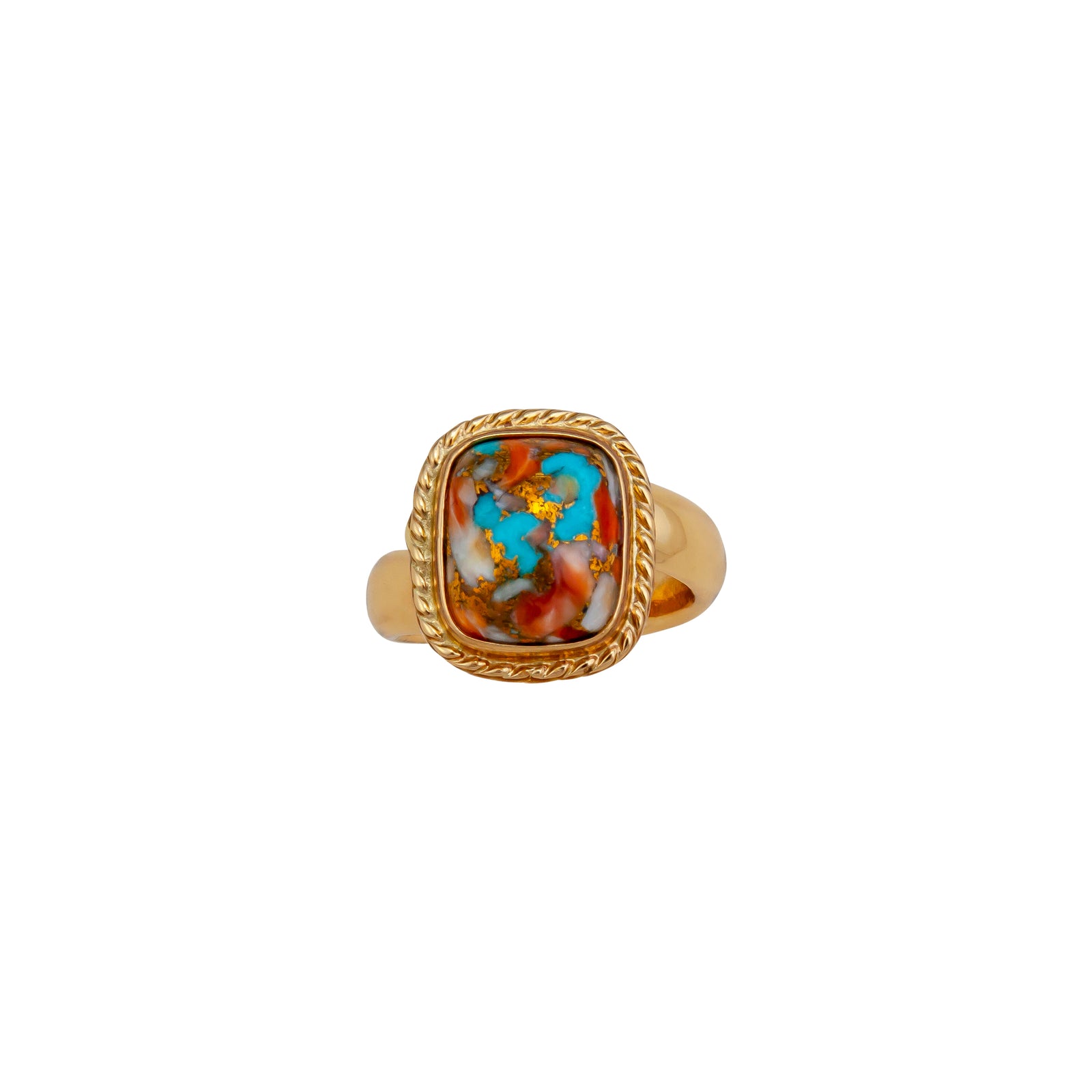 Alchemia Turquoise and Spiny Oyster Rope Adjustable Ring | Charles Albert Jewelry