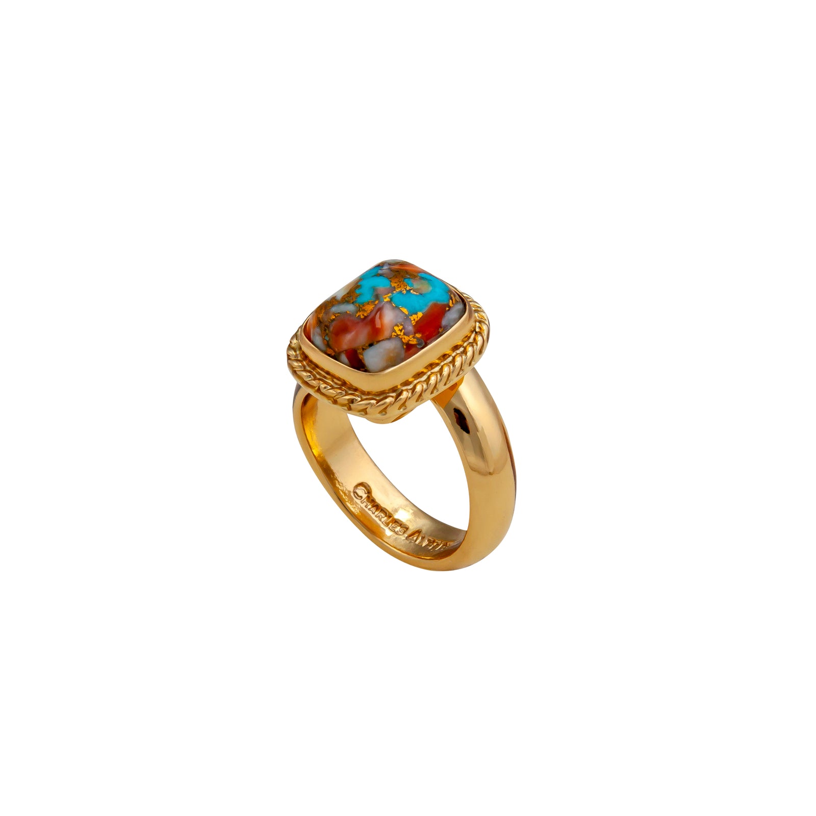 Alchemia Turquoise and Spiny Oyster Rope Adjustable Ring | Charles Albert Jewelry