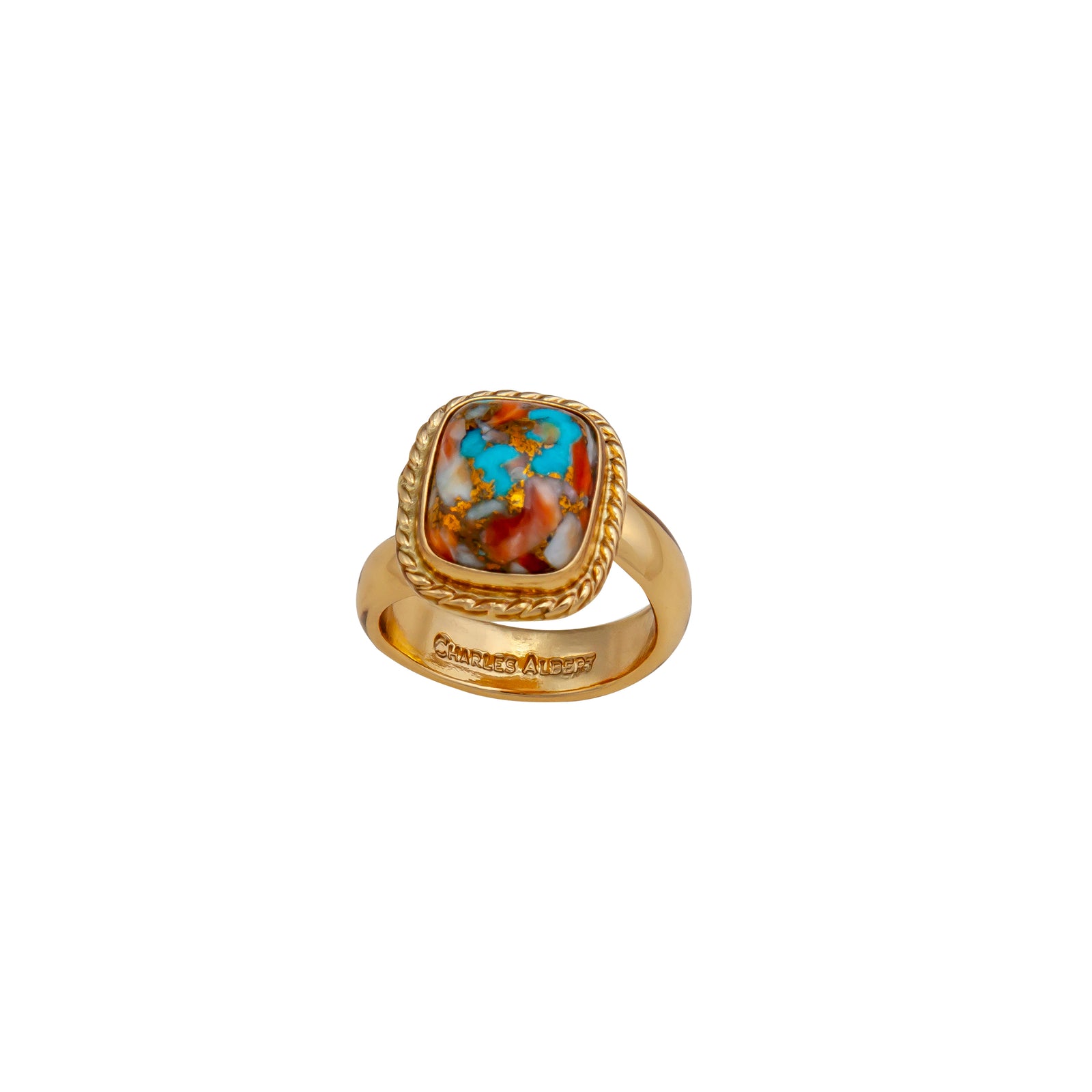 Alchemia Turquoise and Spiny Oyster Rope Adjustable Ring | Charles Albert Jewelry