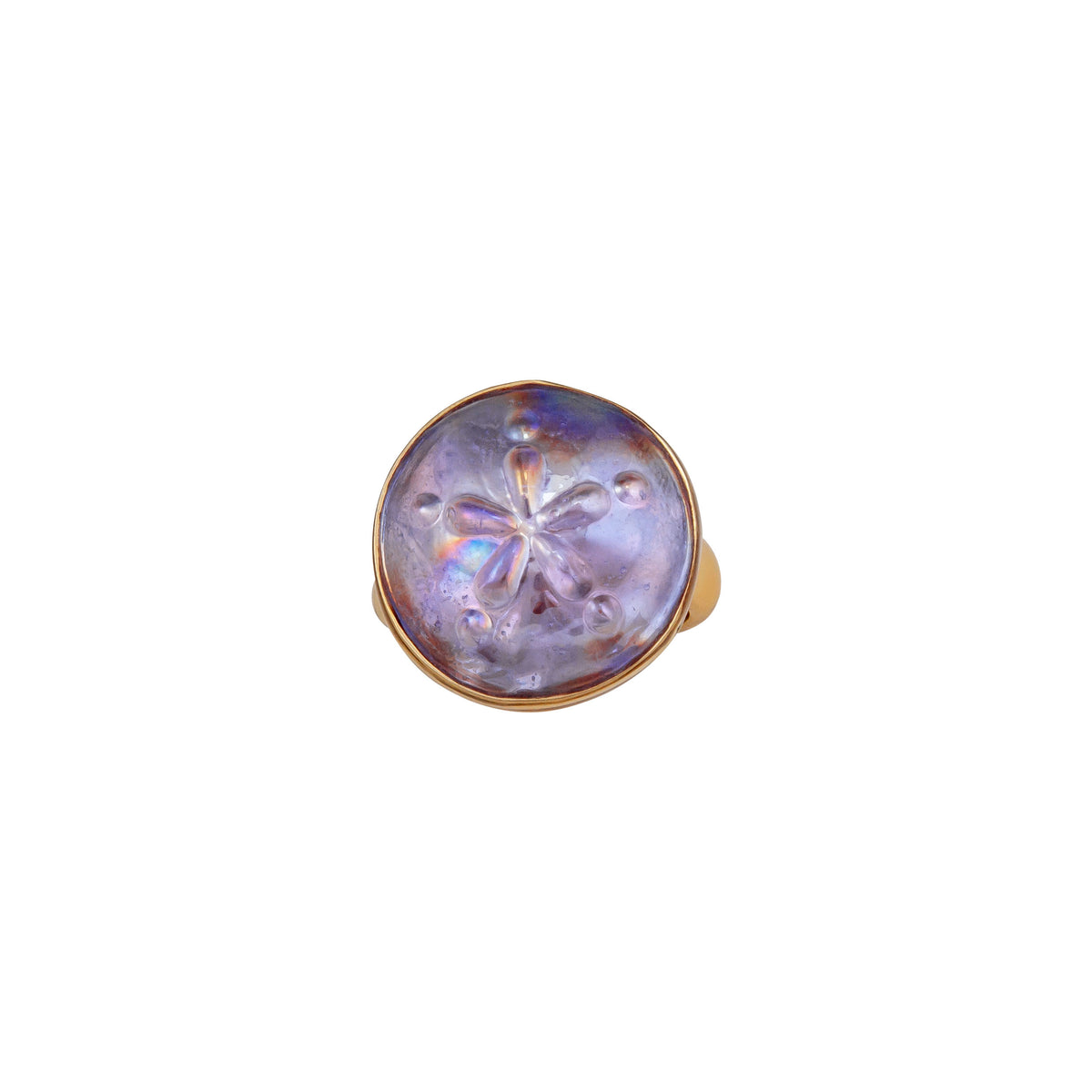 Alchemia Sand Dollar Iridescent Lavender Glass Adjustable Ring | Charles Albert Jewelry