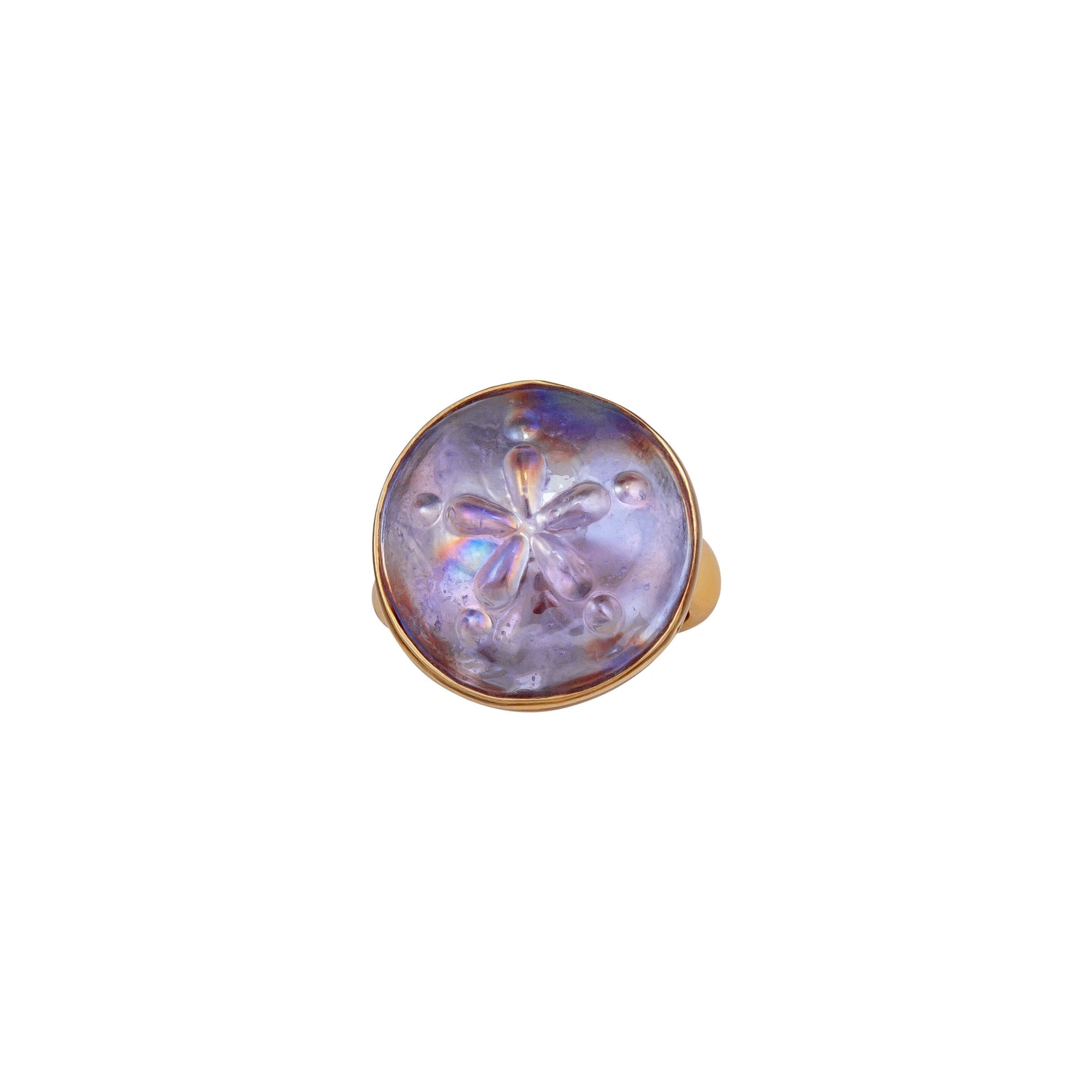 Alchemia Sand Dollar Iridescent Lavender Glass Adjustable Ring | Charles Albert Jewelry