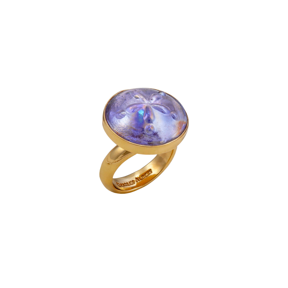 Alchemia Sand Dollar Iridescent Lavender Glass Adjustable Ring | Charles Albert Jewelry