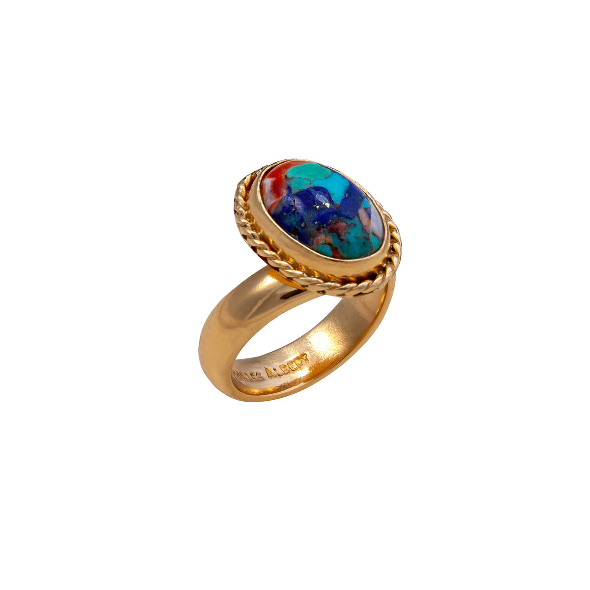 Alchemia Turquoise, Lapis Lazuli and Spiny Shell Oyster Rope Adjustable Ring | Charles Albert Jewelry