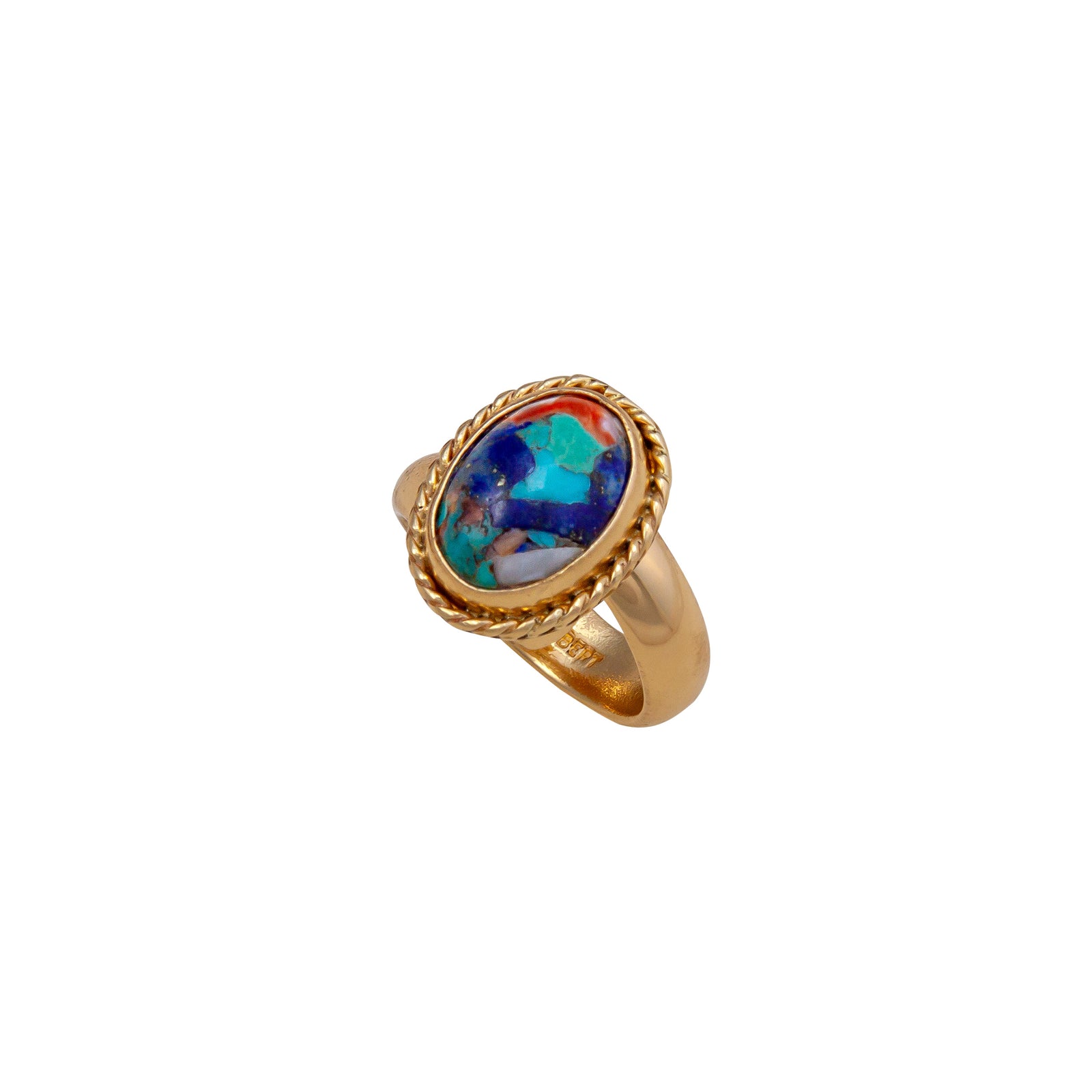 Alchemia Turquoise, Lapis Lazuli and Spiny Shell Oyster Rope Adjustable Ring | Charles Albert Jewelry