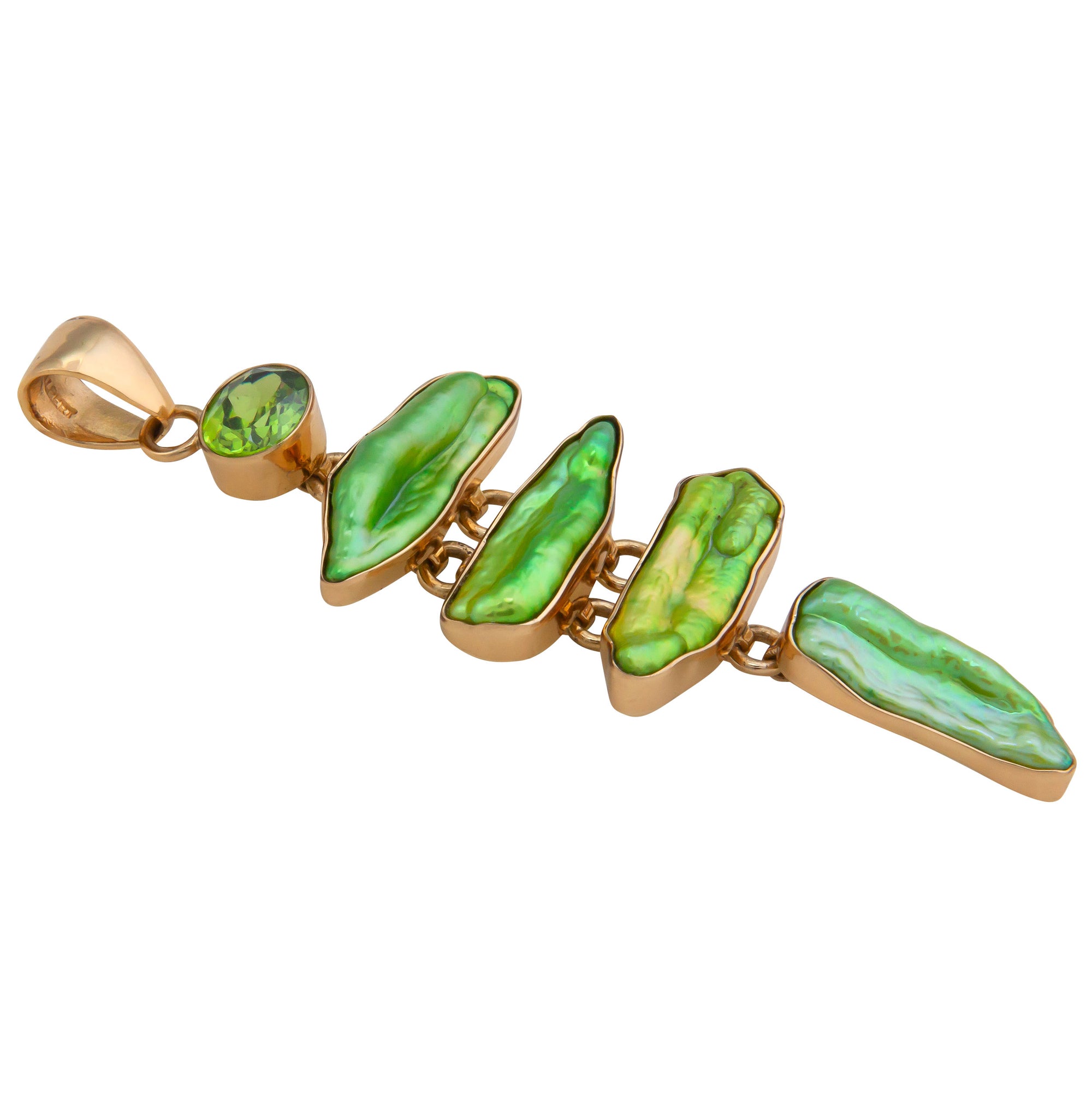 Alchemia Lab Created Peridot and Green Biwa Pearl Pendant | Charles Albert Jewelry