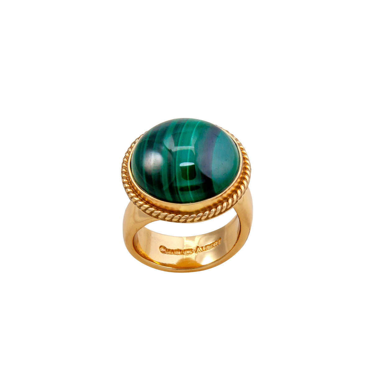 Alchemia Malachite Round Ring with Rope Detail | Charles Albert Jewelry