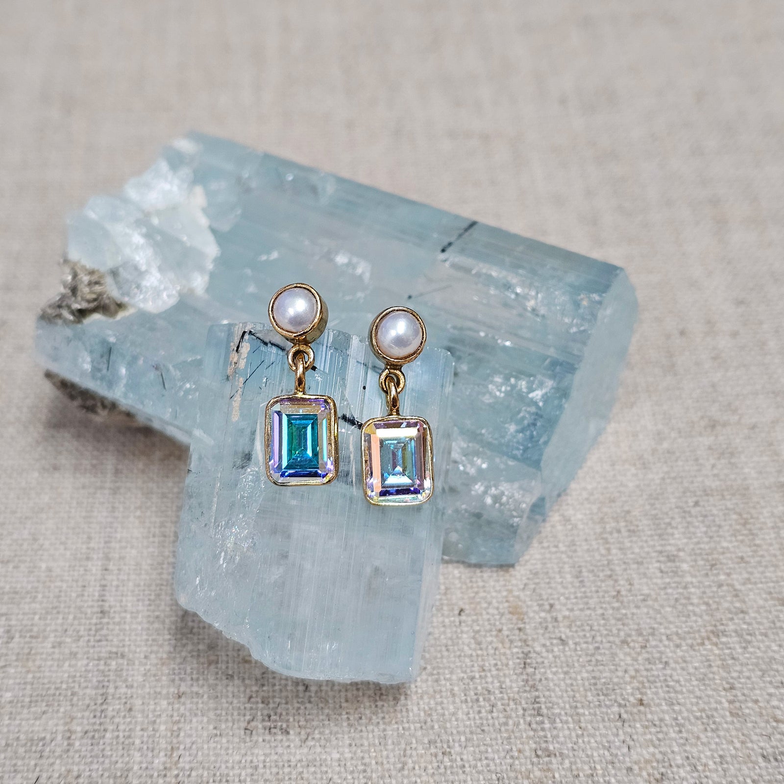 Alchemia Pearl and Mercury Mist CZ Post Earrings | Charles Albert Jewelry