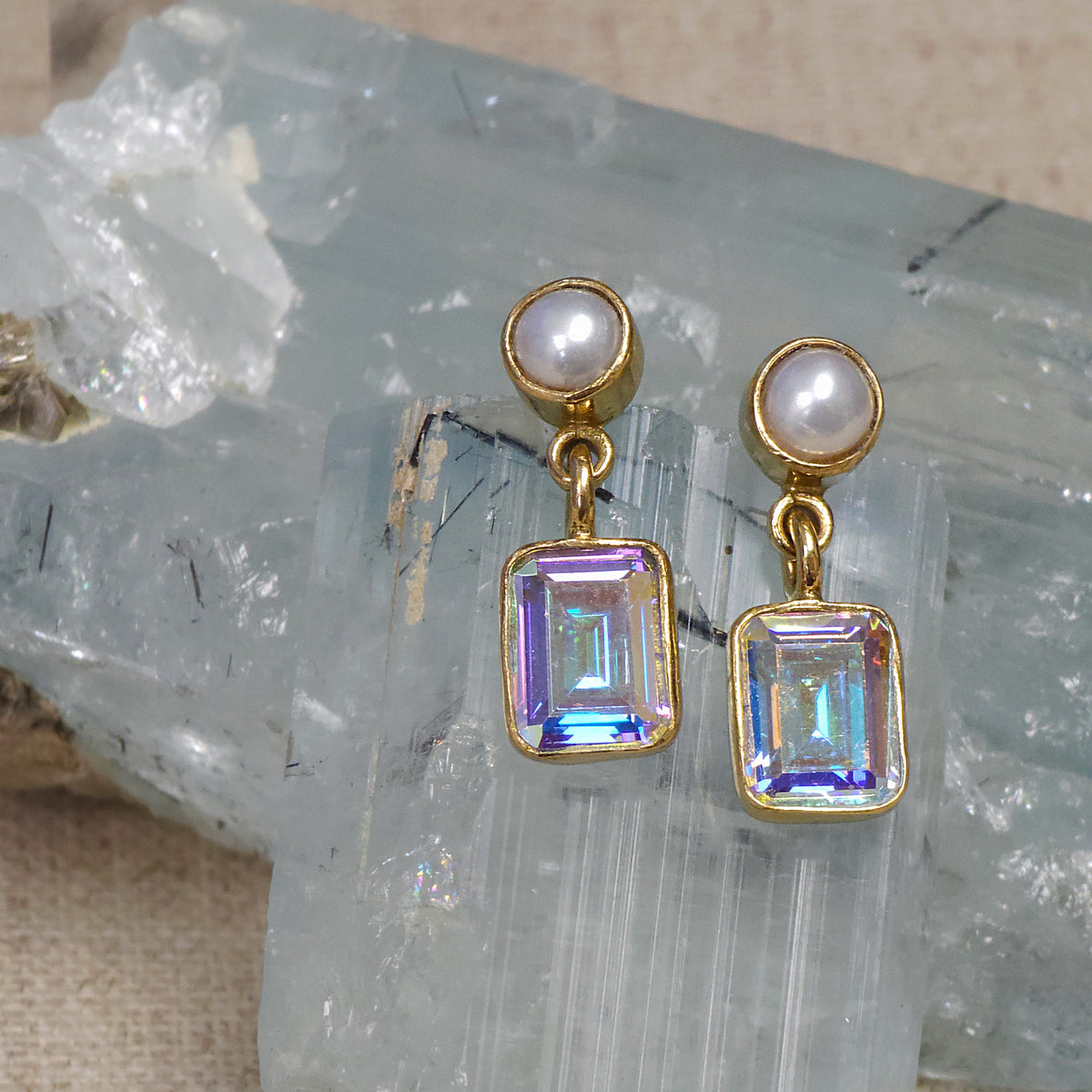 Alchemia Pearl and Mercury Mist CZ Post Earrings | Charles Albert Jewelry