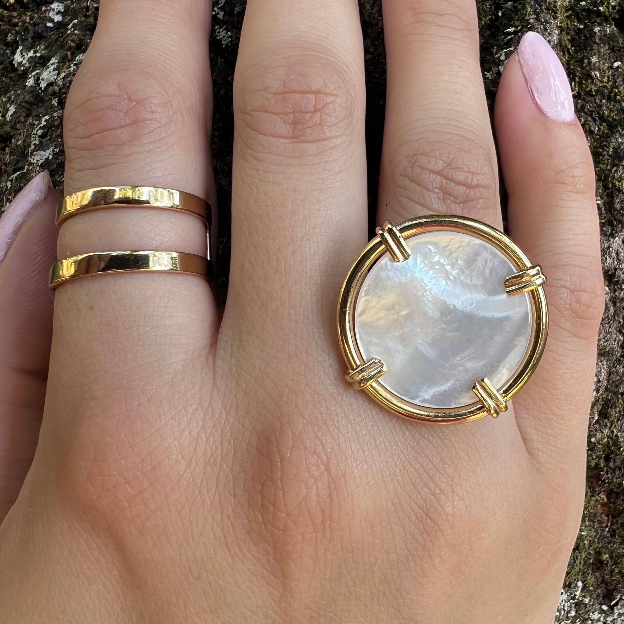 Alchemia Mother of Pearl Prong Adjustable Ring - Large | Charles Albert Jewelry