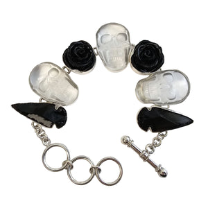 Sterling Silver Obsidian Arrowhead and Clear Quartz Skull Bracelet | Charles Albert Jewelry