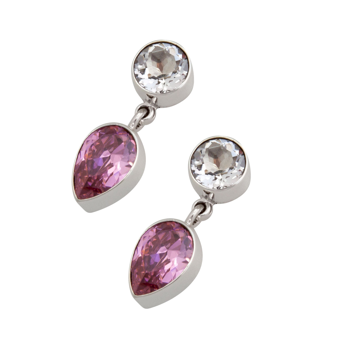 Adore Sterling Silver Quartz and Pink CZ Post Earrings - Side View | Charles Albert Jewelry