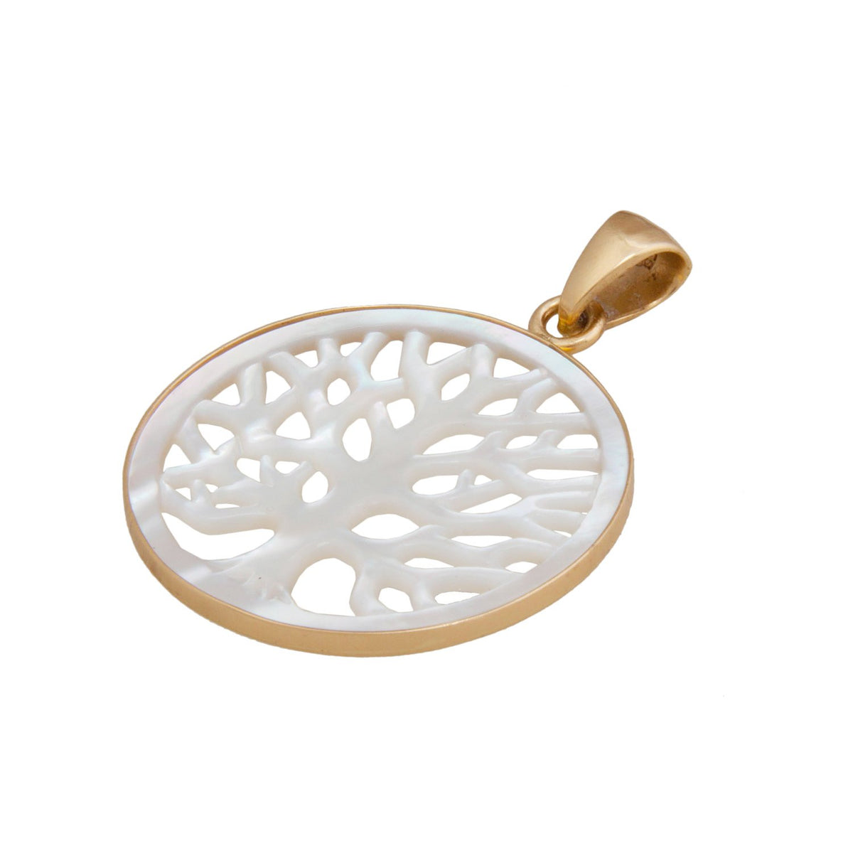 Alchemia 25mm Mother of Pearl Tree of Life Pendant - Side View | Charles Albert Jewelry