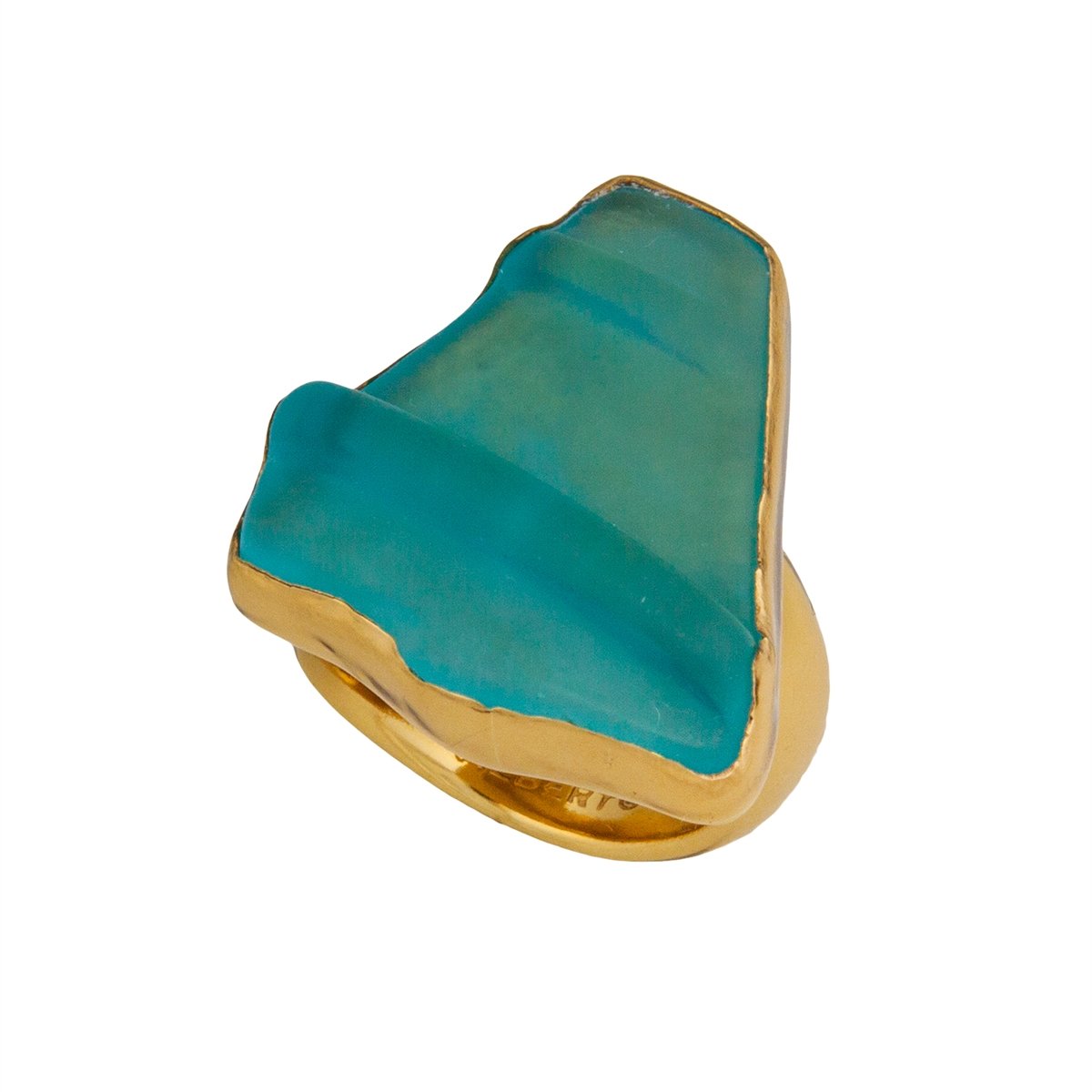 Alchemia Aqua Recycled Glass Adjustable Ring - Front View
