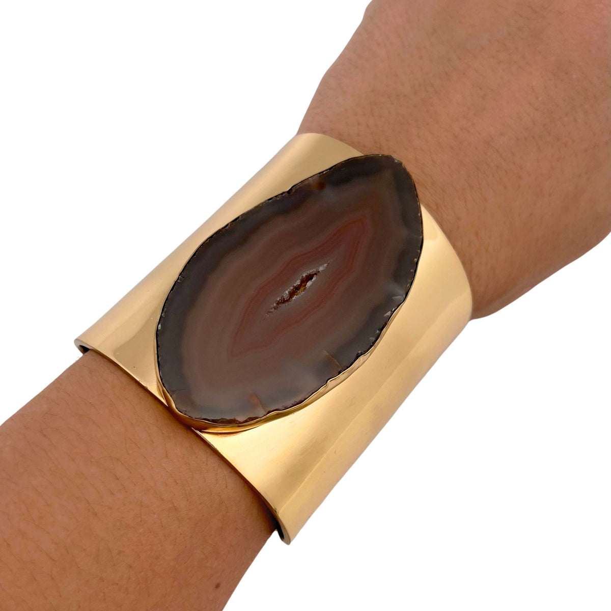 Alchemia Brown/Nude Agate Slice Solid Cuff - Style #11 | Charles Albert Jewelry