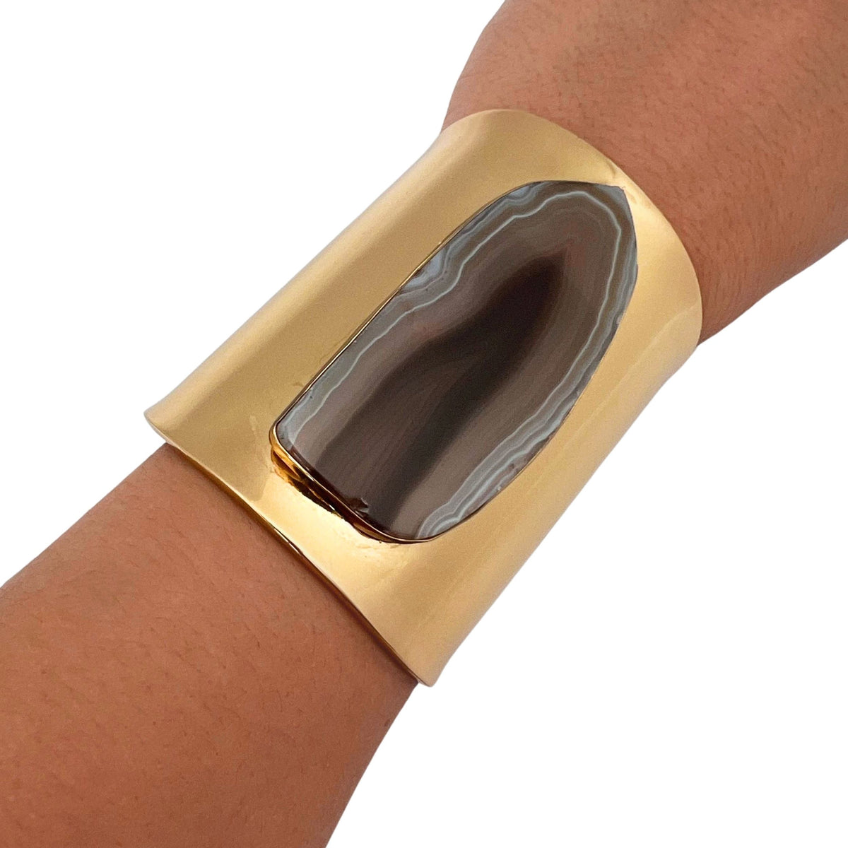 Alchemia Brown/Nude Agate Slice Solid Cuff - Style #15 | Charles Albert Jewelry