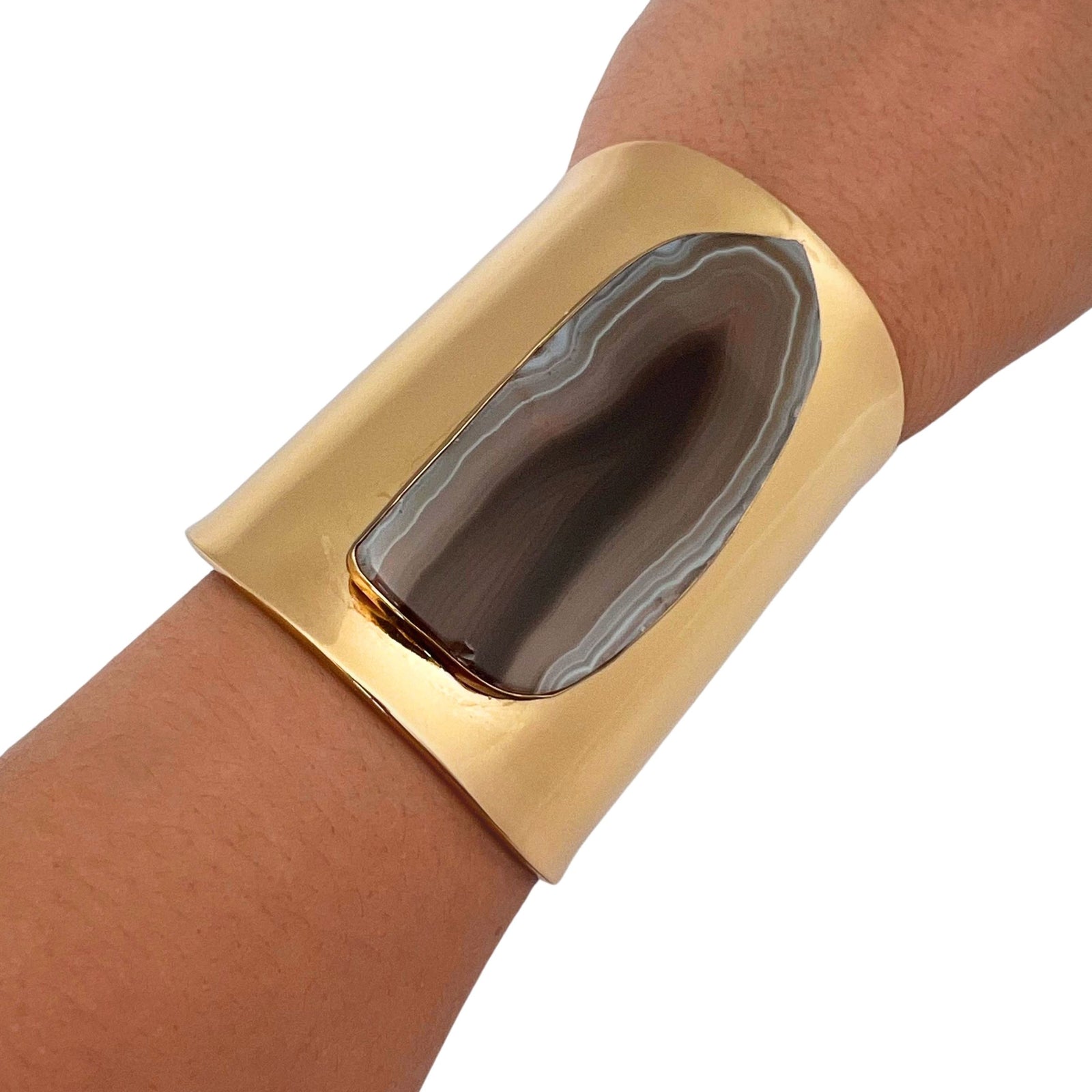 Alchemia Brown/Nude Agate Slice Solid Cuff - Style #15 | Charles Albert Jewelry