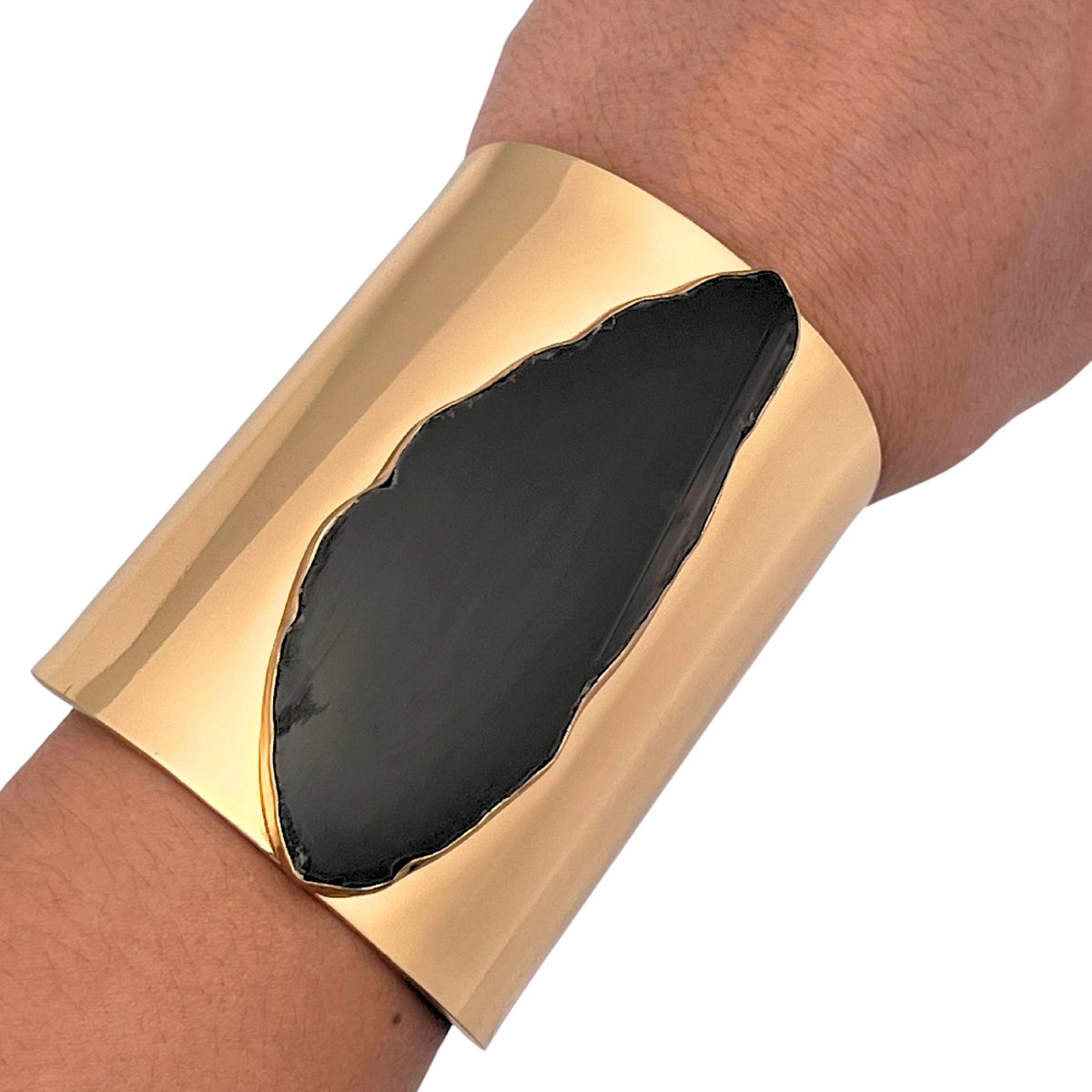 Alchemia Brown/Nude Agate Slice Solid Cuff - Style #18 | Charles Albert Jewelry