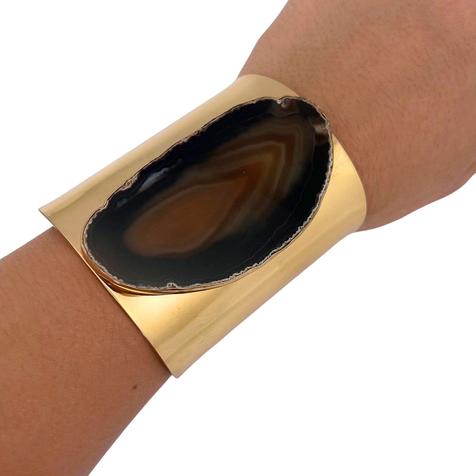 Alchemia Brown/Nude Agate Slice Solid Cuff - Style #19 | Charles Albert Jewelry