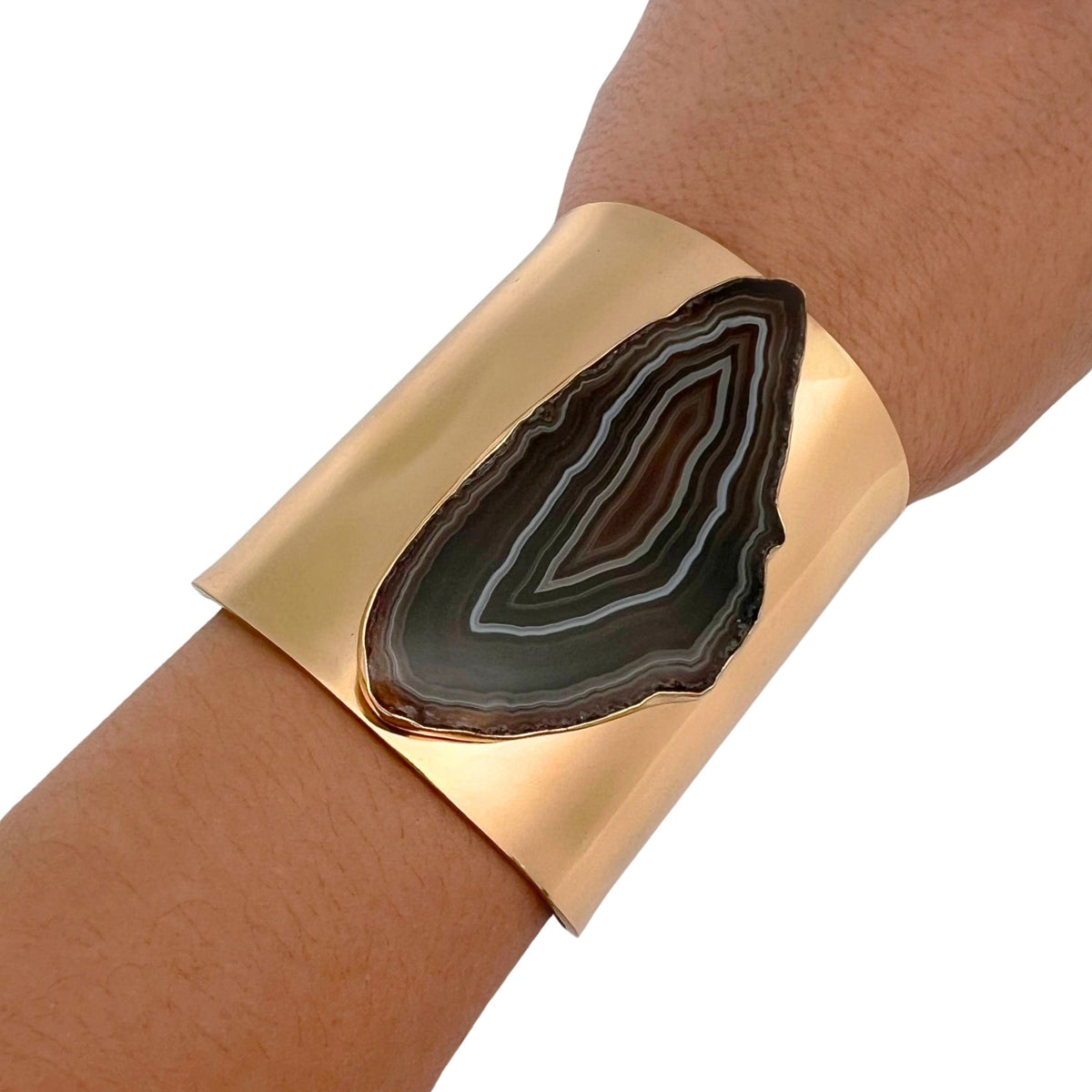 Alchemia Brown/Nude Agate Slice Solid Cuff - Style #5 | Charles Albert Jewelry