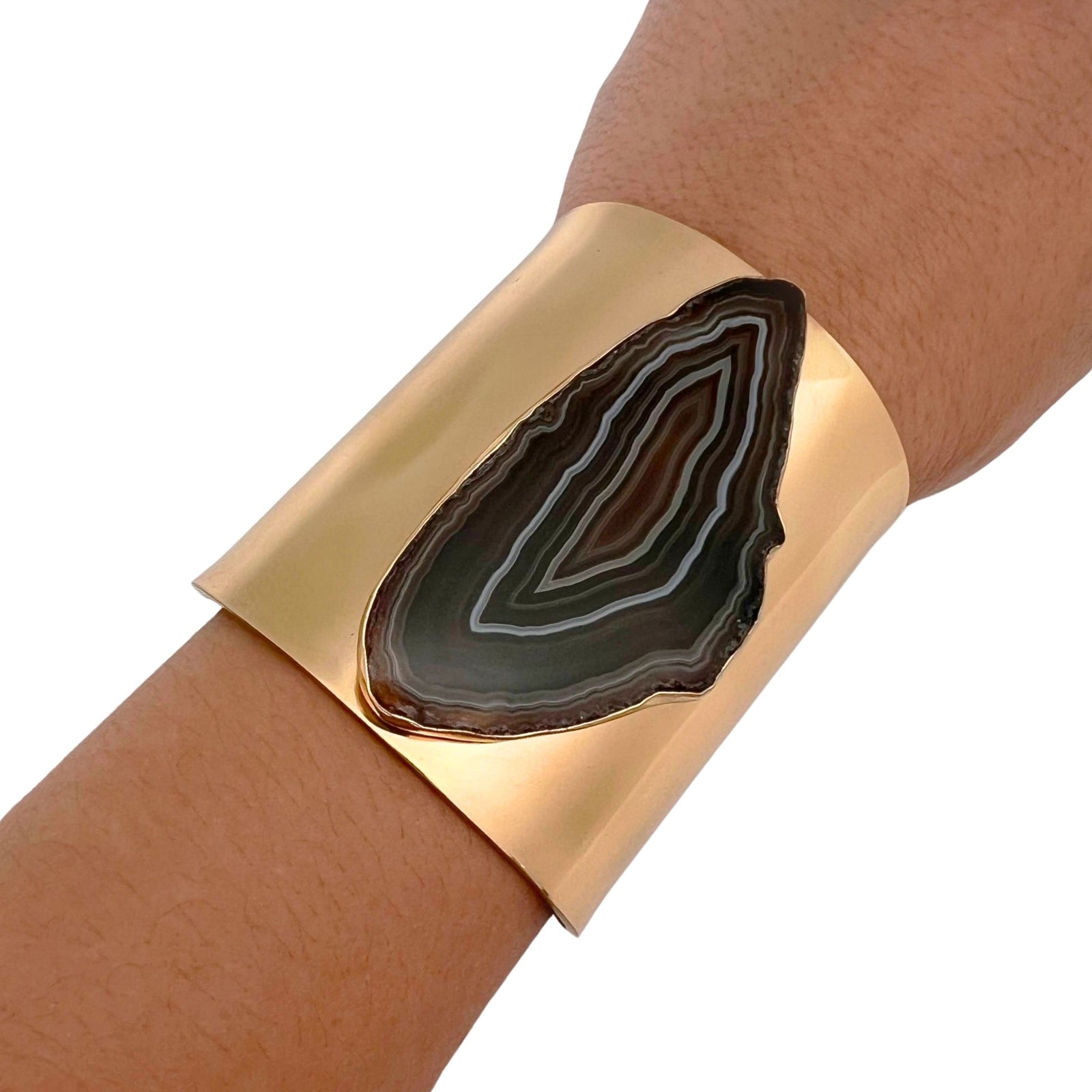 Alchemia Brown/Nude Agate Slice Solid Cuff - Style #5 | Charles Albert Jewelry