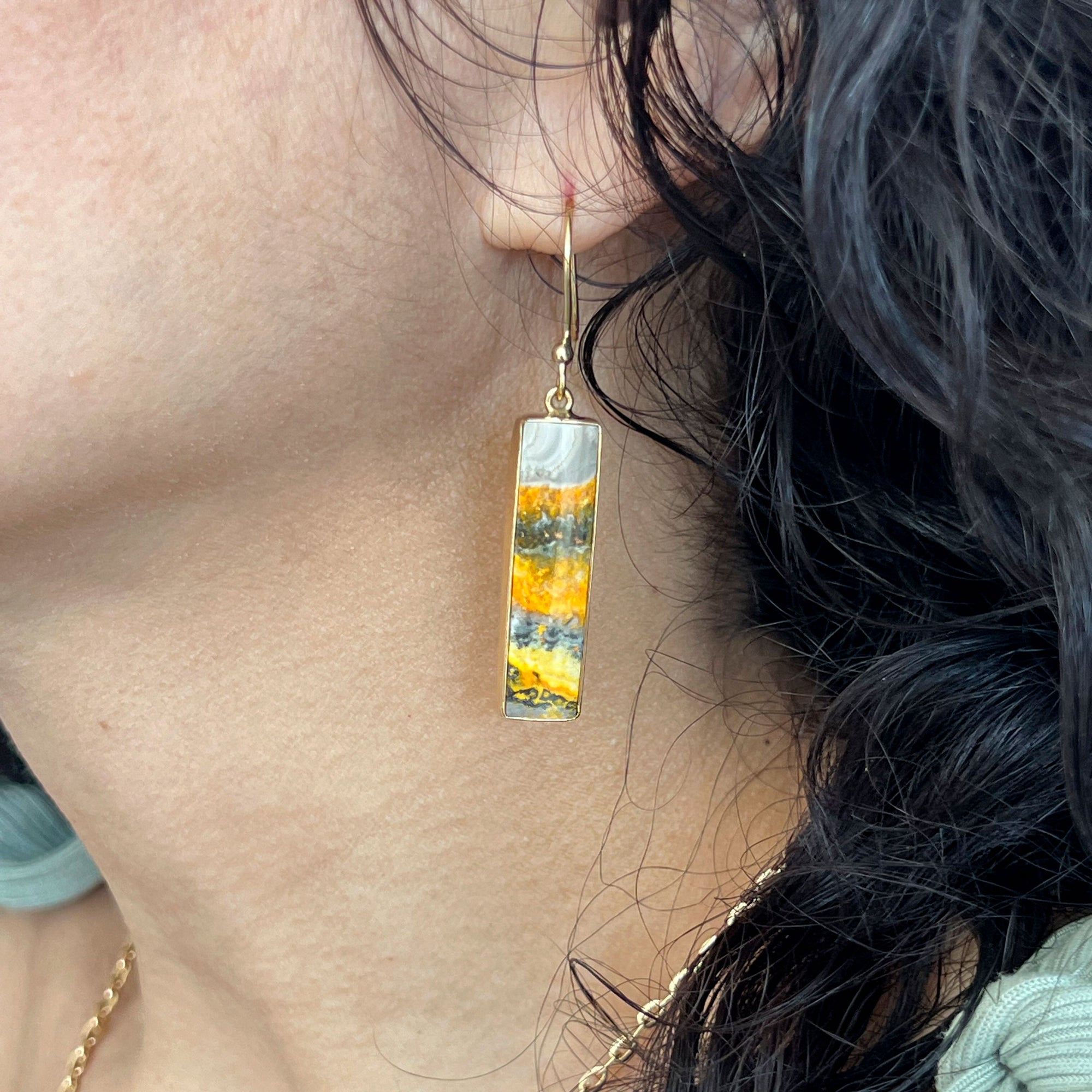 Alchemia Bumblebee Jasper Rectangle Drop Earrings | Charles Albert Jewelry