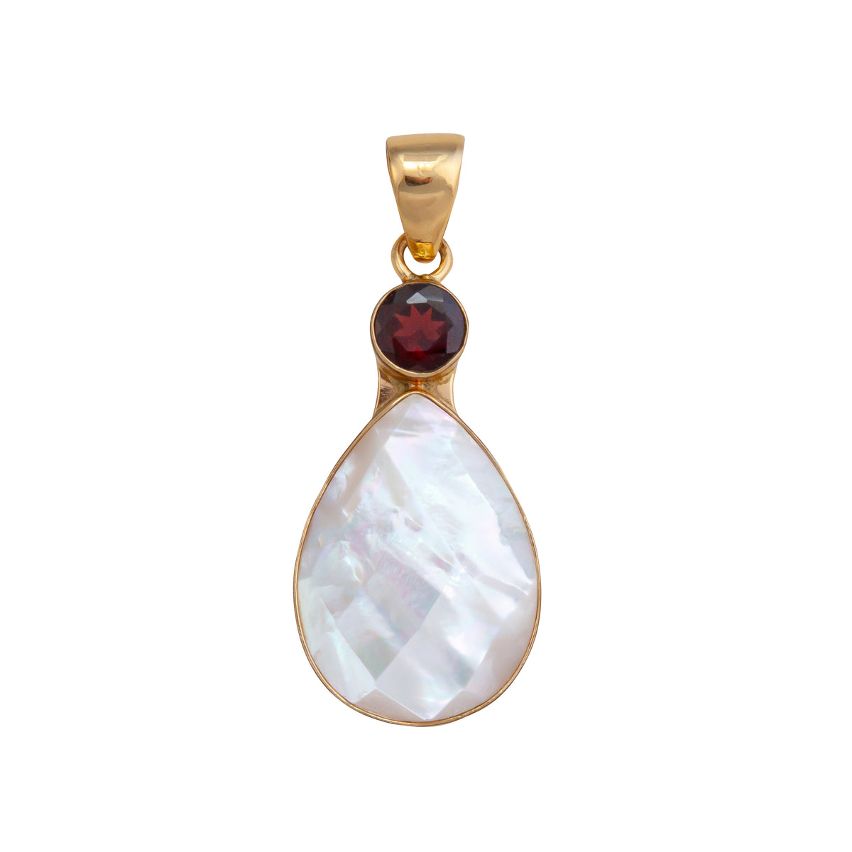 Alchemia Garnet and Mother of Pearl Teardrop Pendant | Charles Albert Jewelry