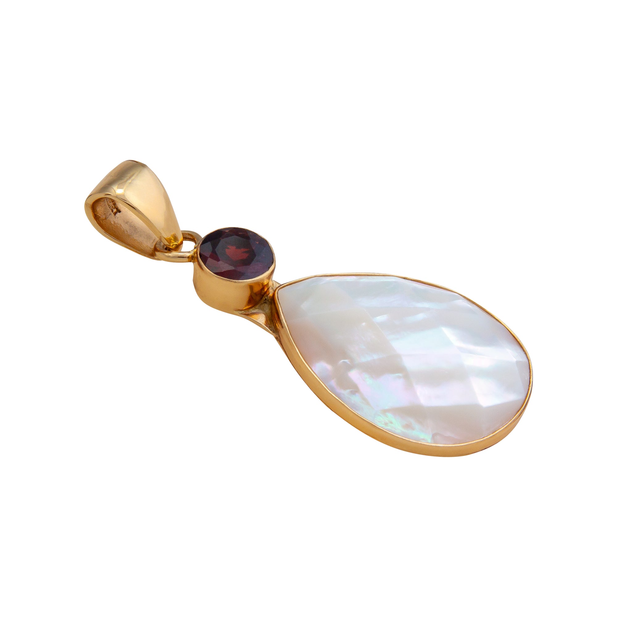 Alchemia Garnet and Mother of Pearl Teardrop Pendant | Charles Albert Jewelry