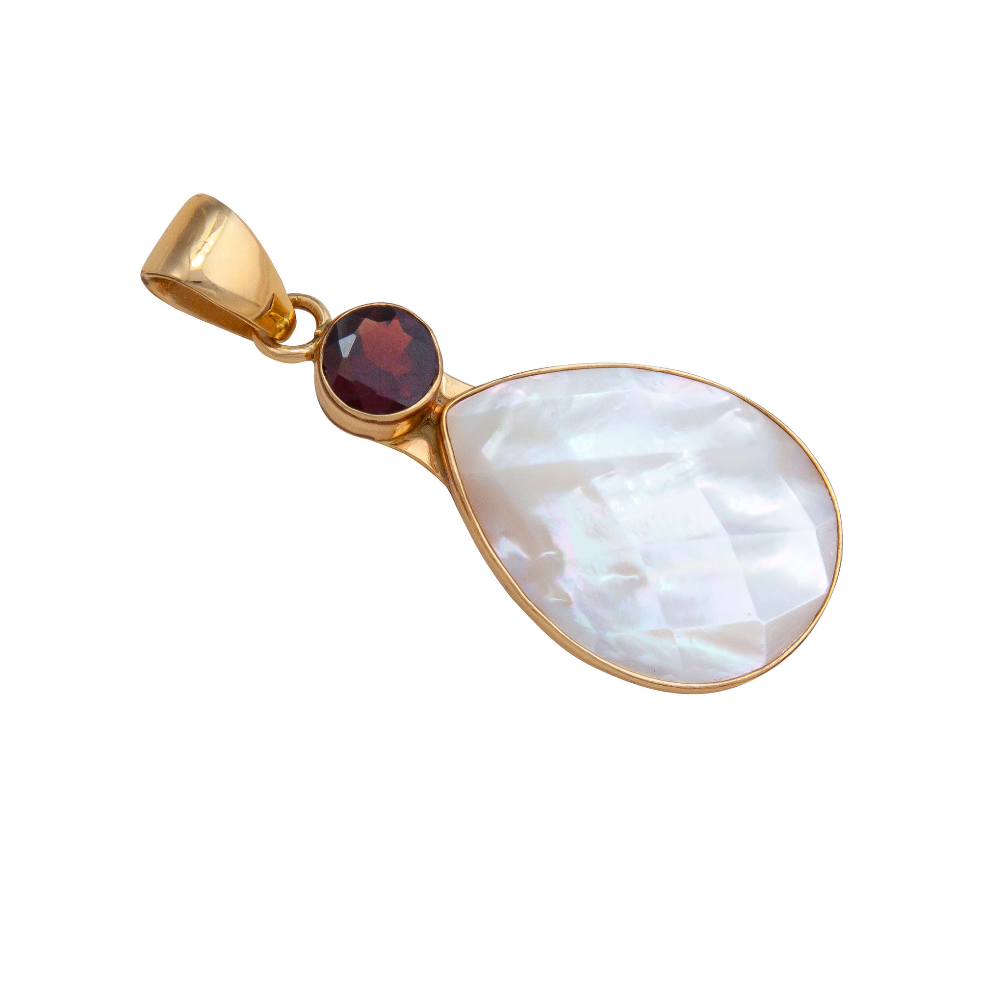 Alchemia Garnet and Mother of Pearl Teardrop Pendant | Charles Albert Jewelry