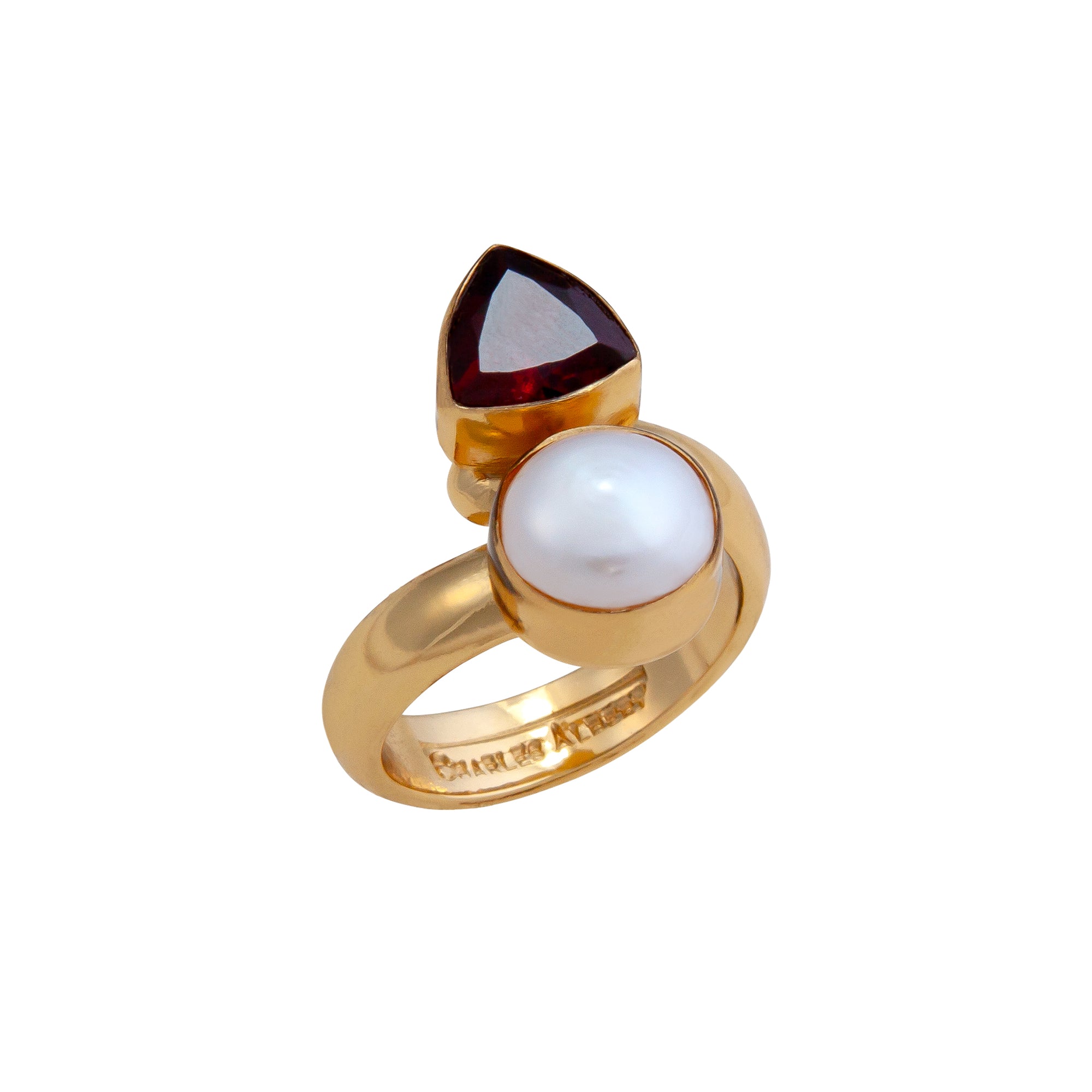 Alchemia Garnet and Pearl Bypass Adjustable Ring | Charles Albert Jewelry